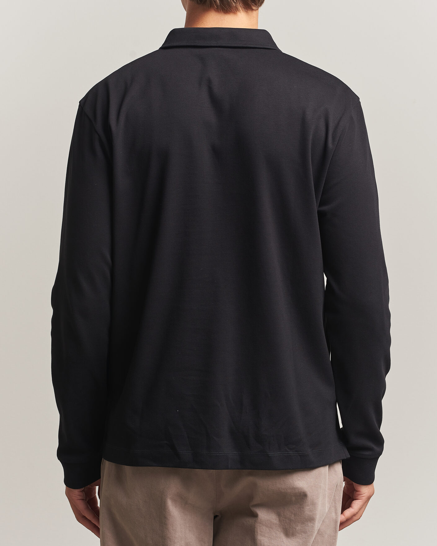 Mies | Pikeet | Sunspel | Heavy Weight Supima Cotton Long Sleeve Polo Black
