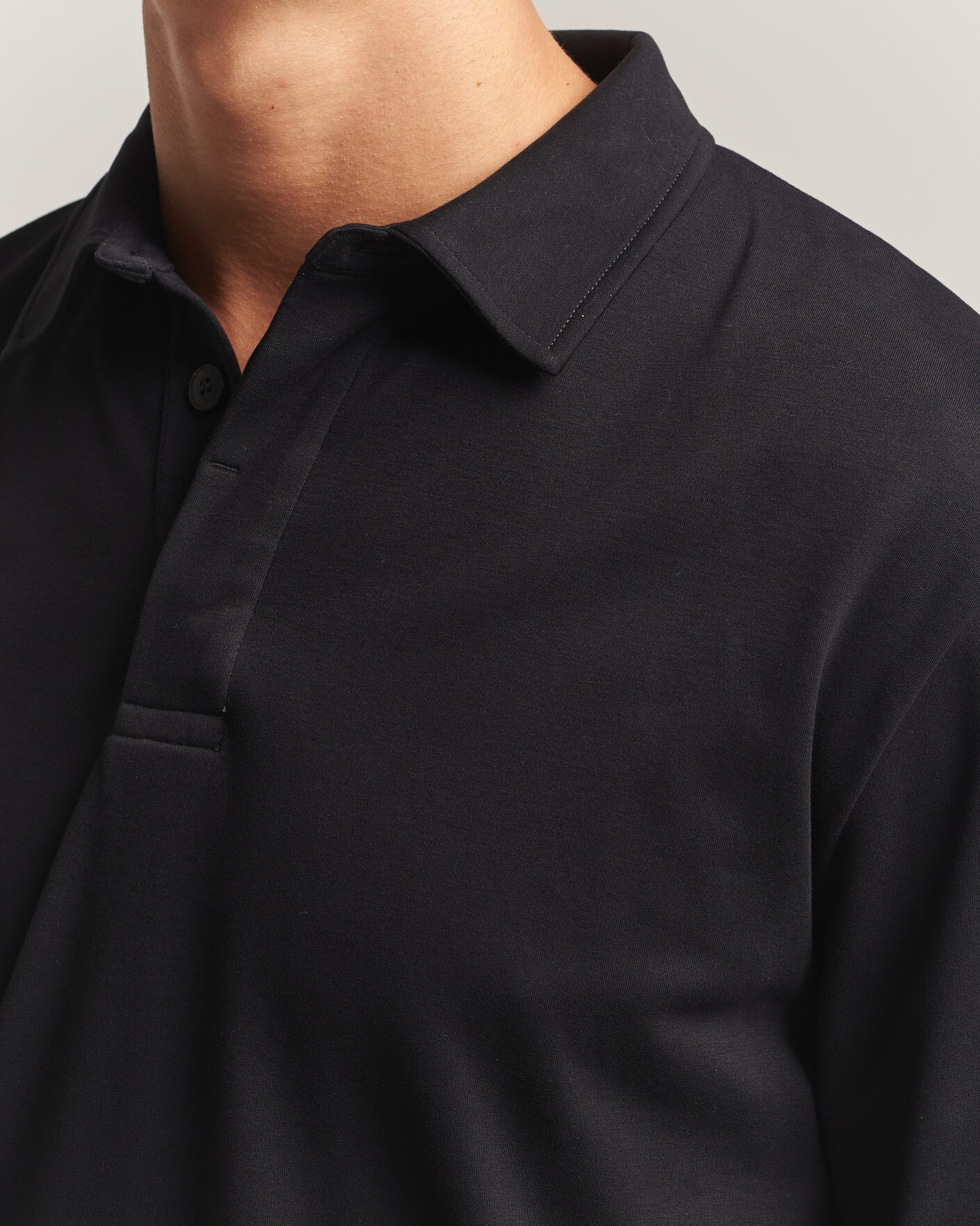 Mies | Pikeet | Sunspel | Heavy Weight Supima Cotton Long Sleeve Polo Black