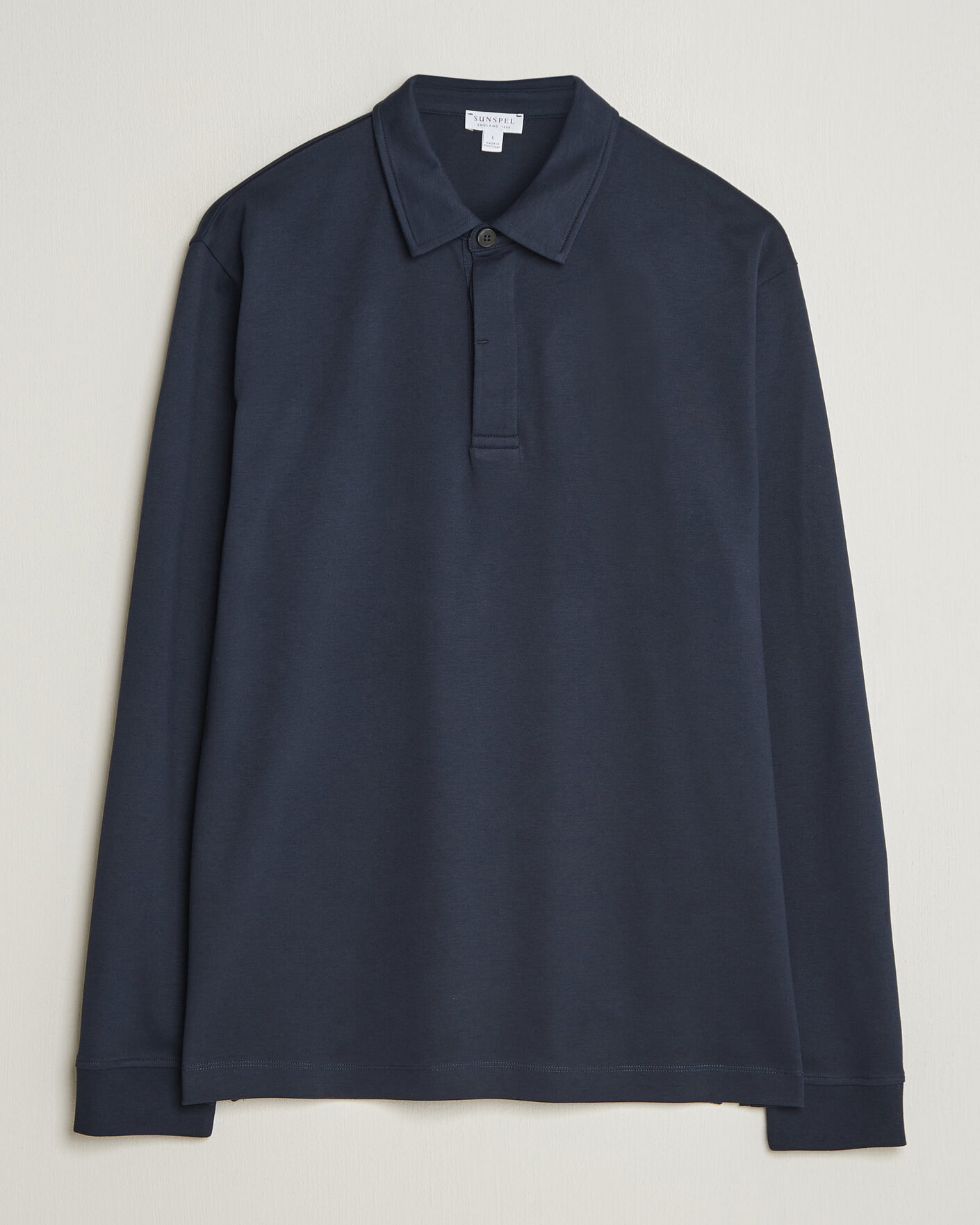 Mies | Pikeet | Sunspel | Heavy Weight Supima Cotton Long Sleeve Polo Navy