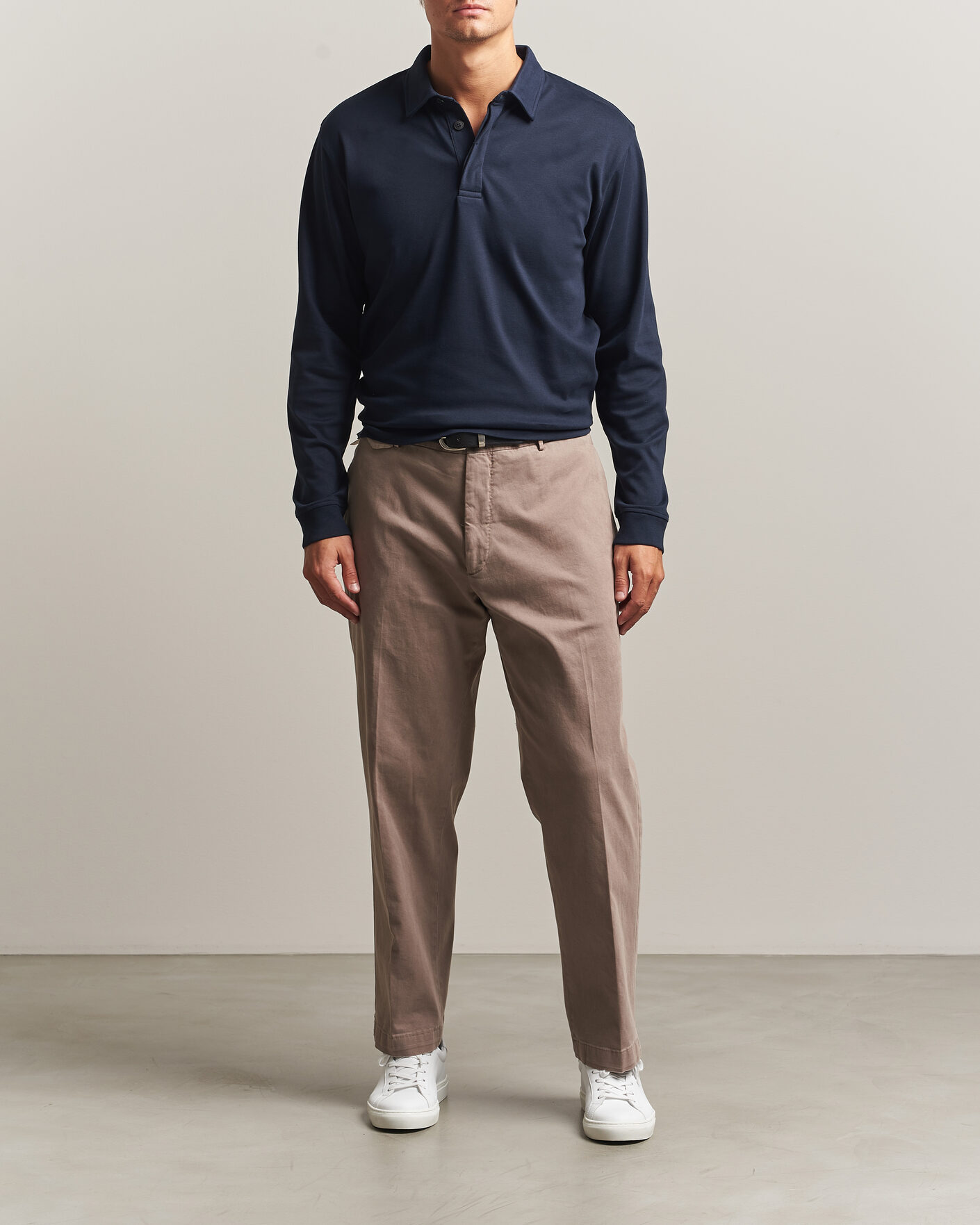 Mies | Pikeet | Sunspel | Heavy Weight Supima Cotton Long Sleeve Polo Navy
