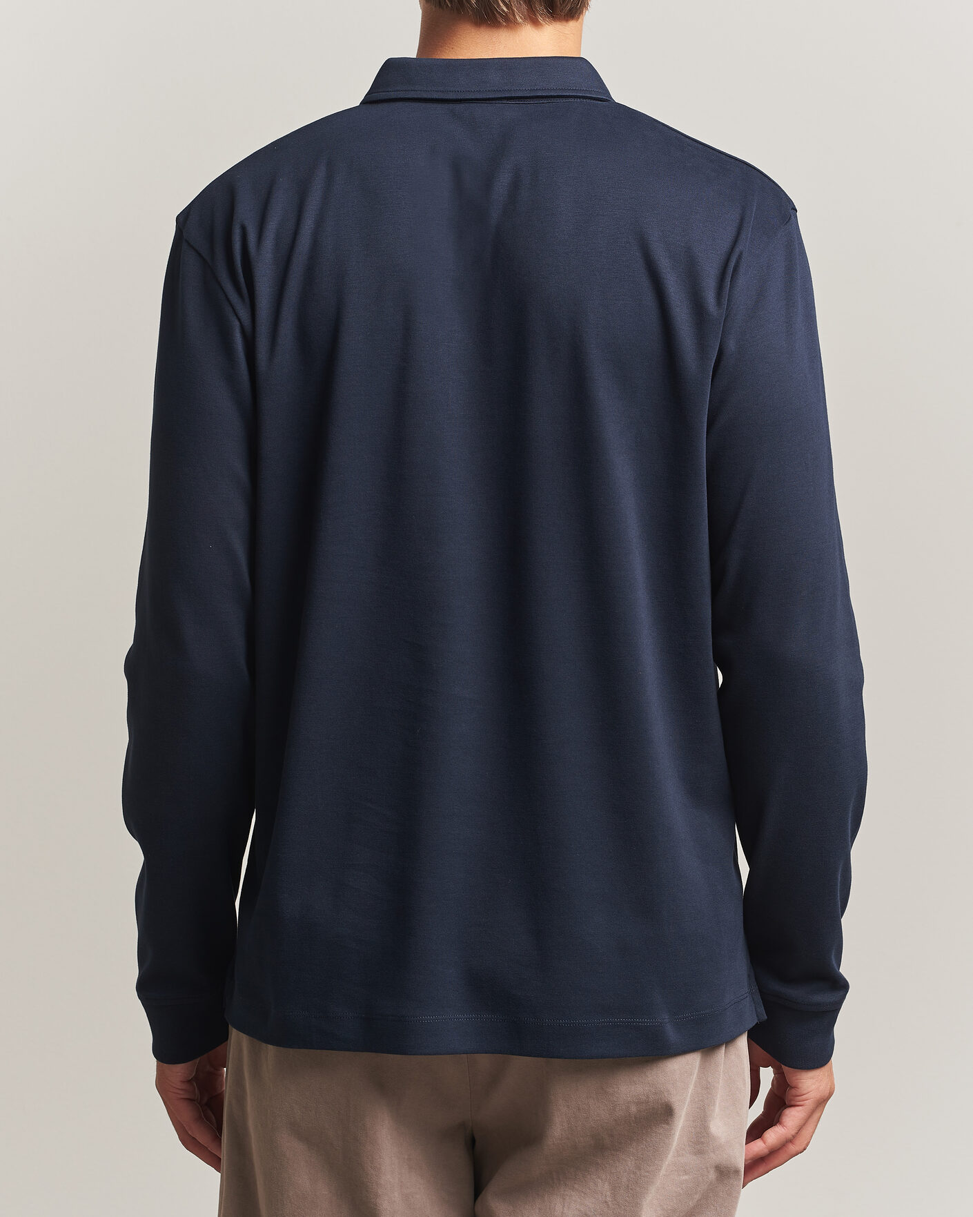 Mies | Pikeet | Sunspel | Heavy Weight Supima Cotton Long Sleeve Polo Navy