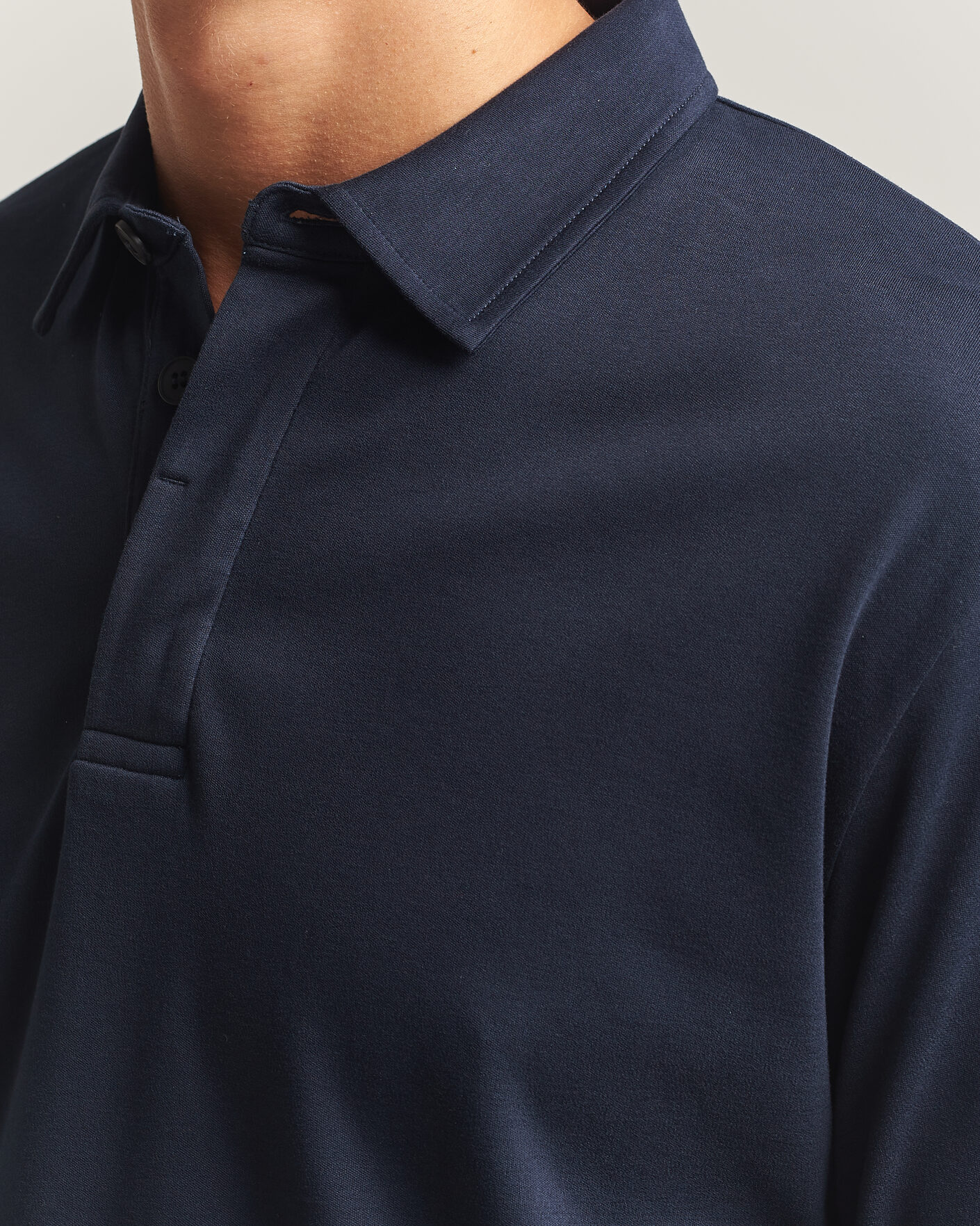 Mies | Pikeet | Sunspel | Heavy Weight Supima Cotton Long Sleeve Polo Navy