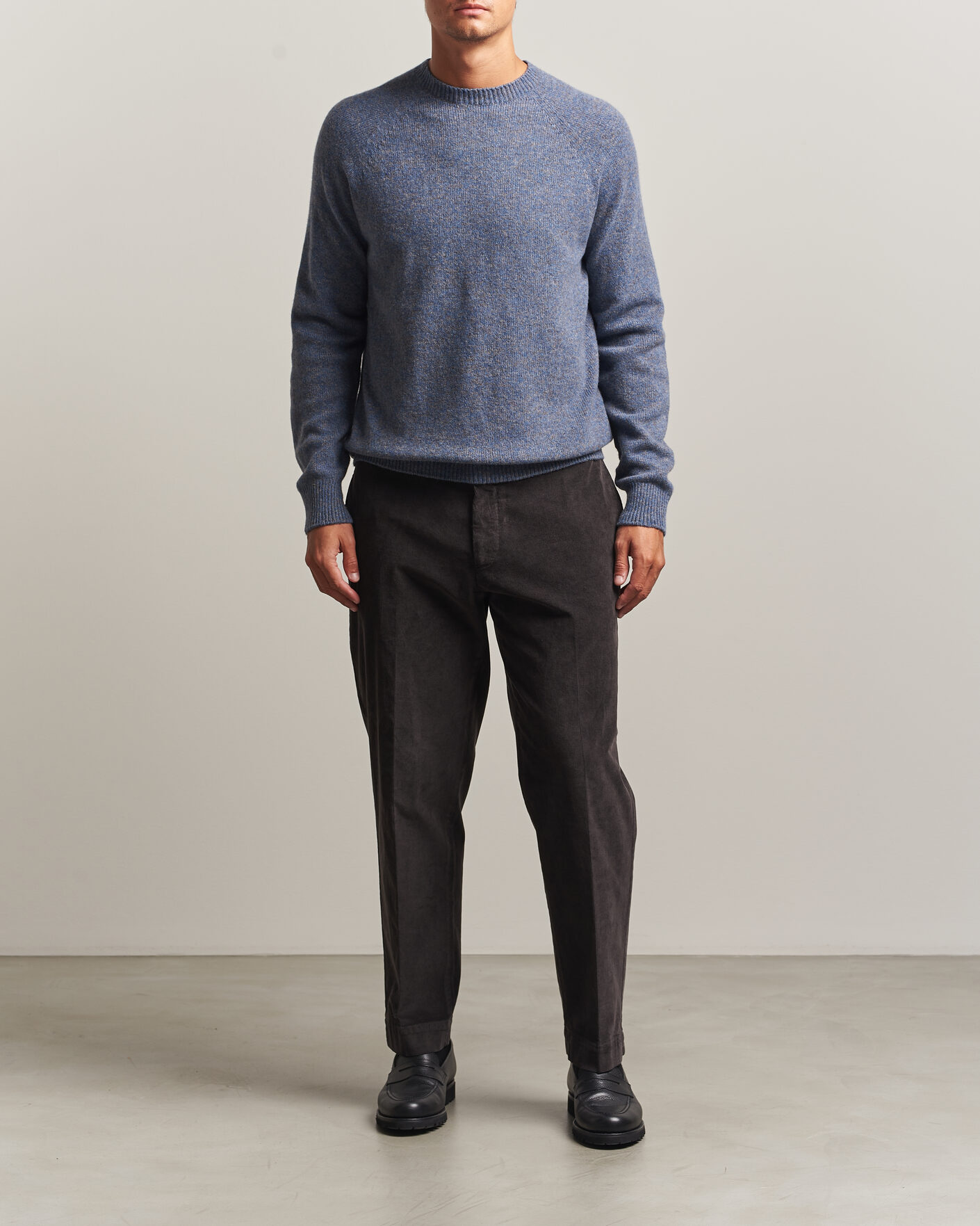 Mies | Puserot | Sunspel | Lambswool Crew Neck Denim Twist