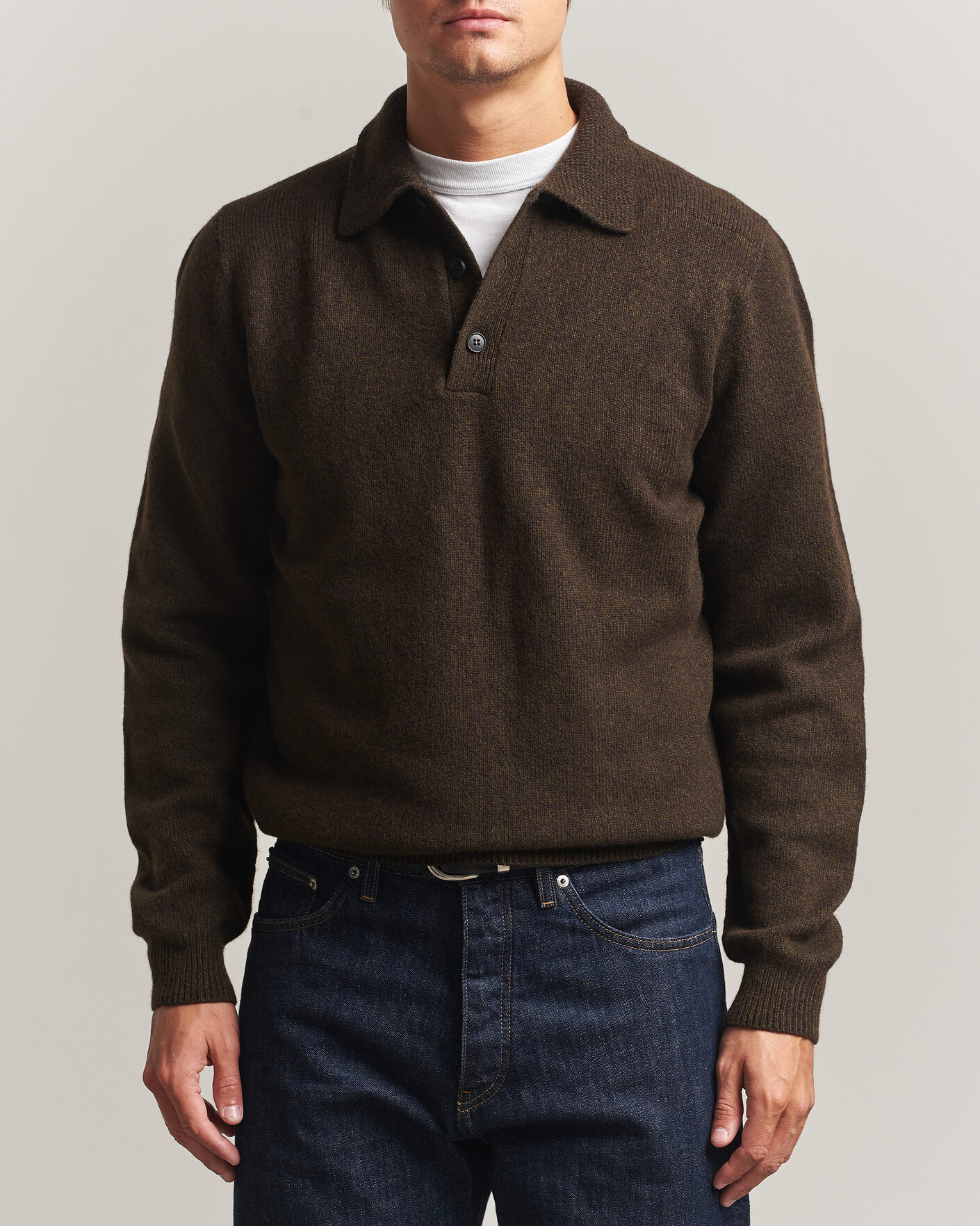 Mies | Puserot | Sunspel | Lambswool Poloshirt Loden Twist