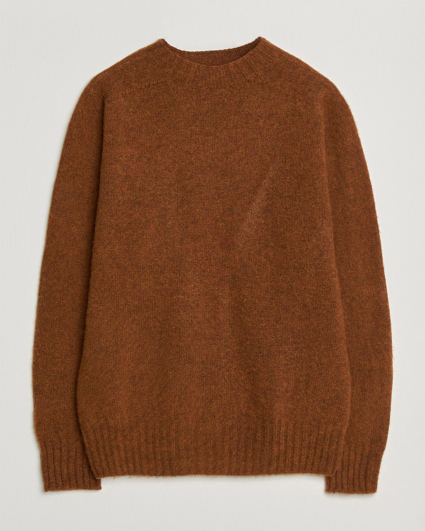 Mies | Puserot | Sunspel | Brushed Shetland Crew Neck Dark Tabacco