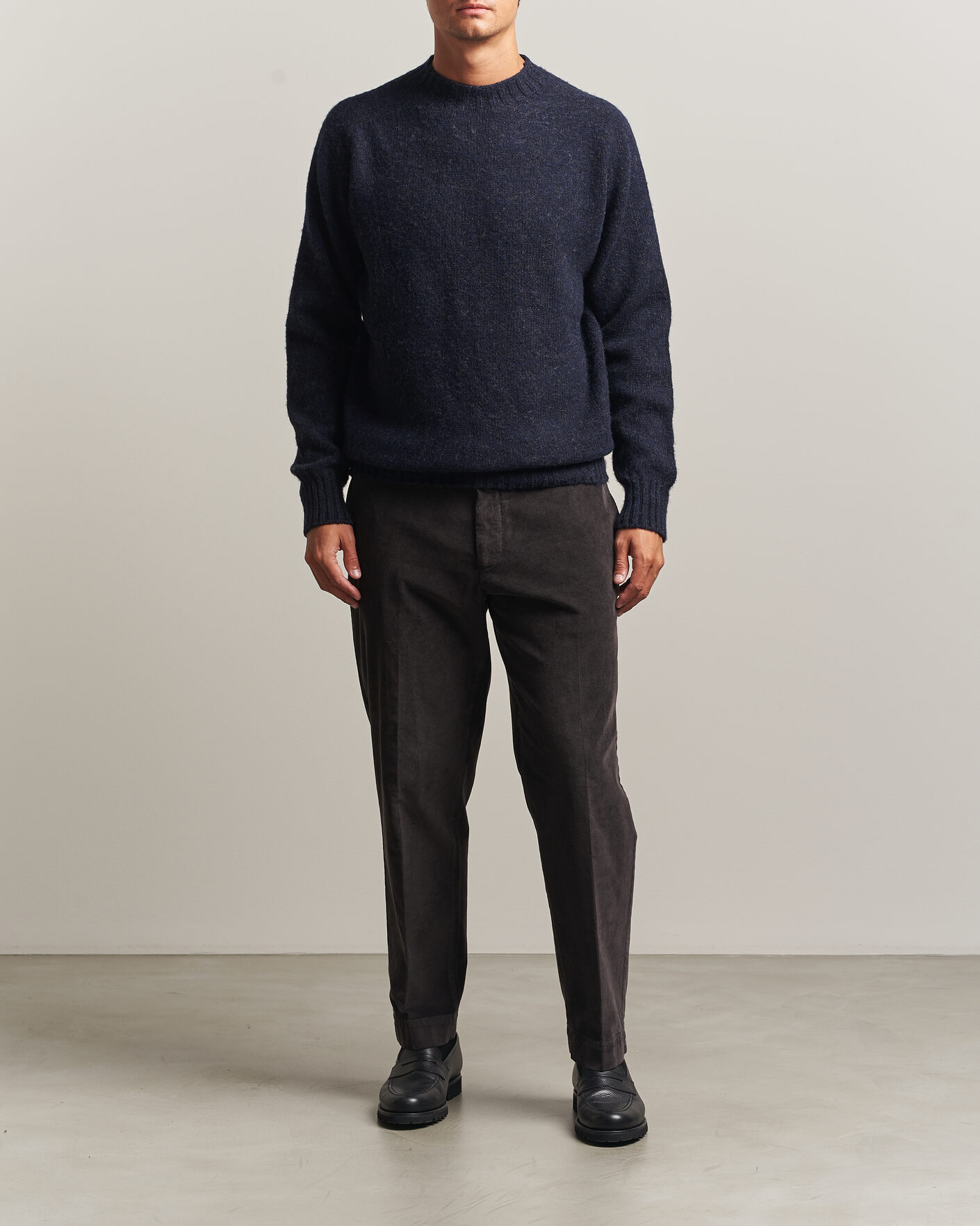 Mies | Puserot | Sunspel | Brushed Shetland Crew Neck Dark Navy