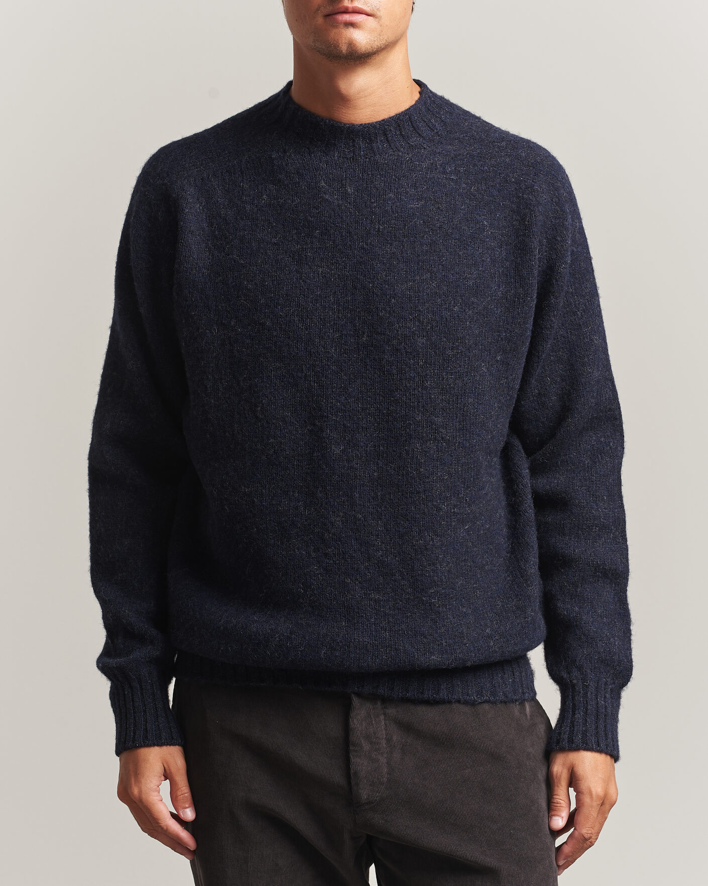 Mies | Puserot | Sunspel | Brushed Shetland Crew Neck Dark Navy