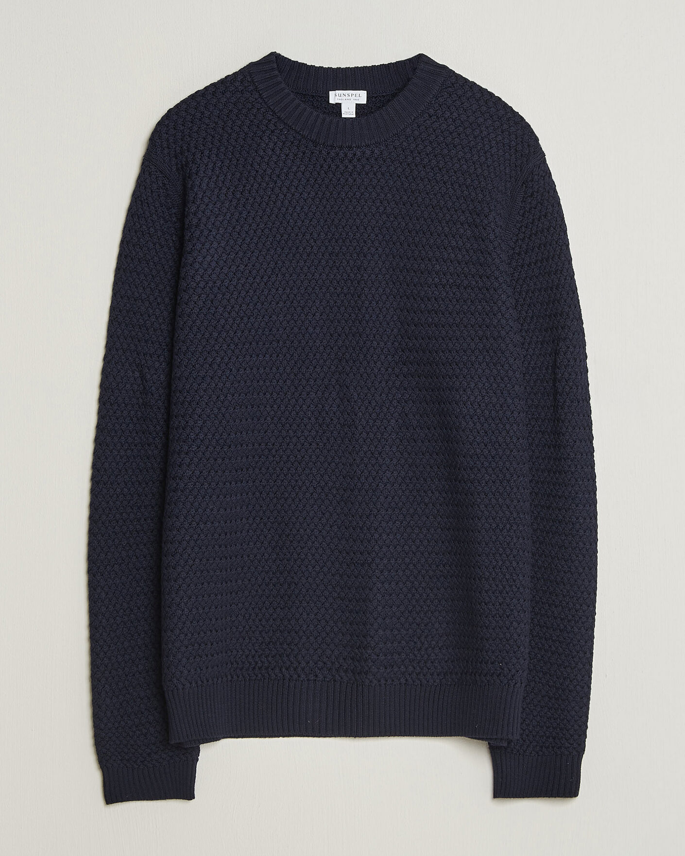 Mies | Puserot | Sunspel | Merino Basketweave Stitch Jumper Navy