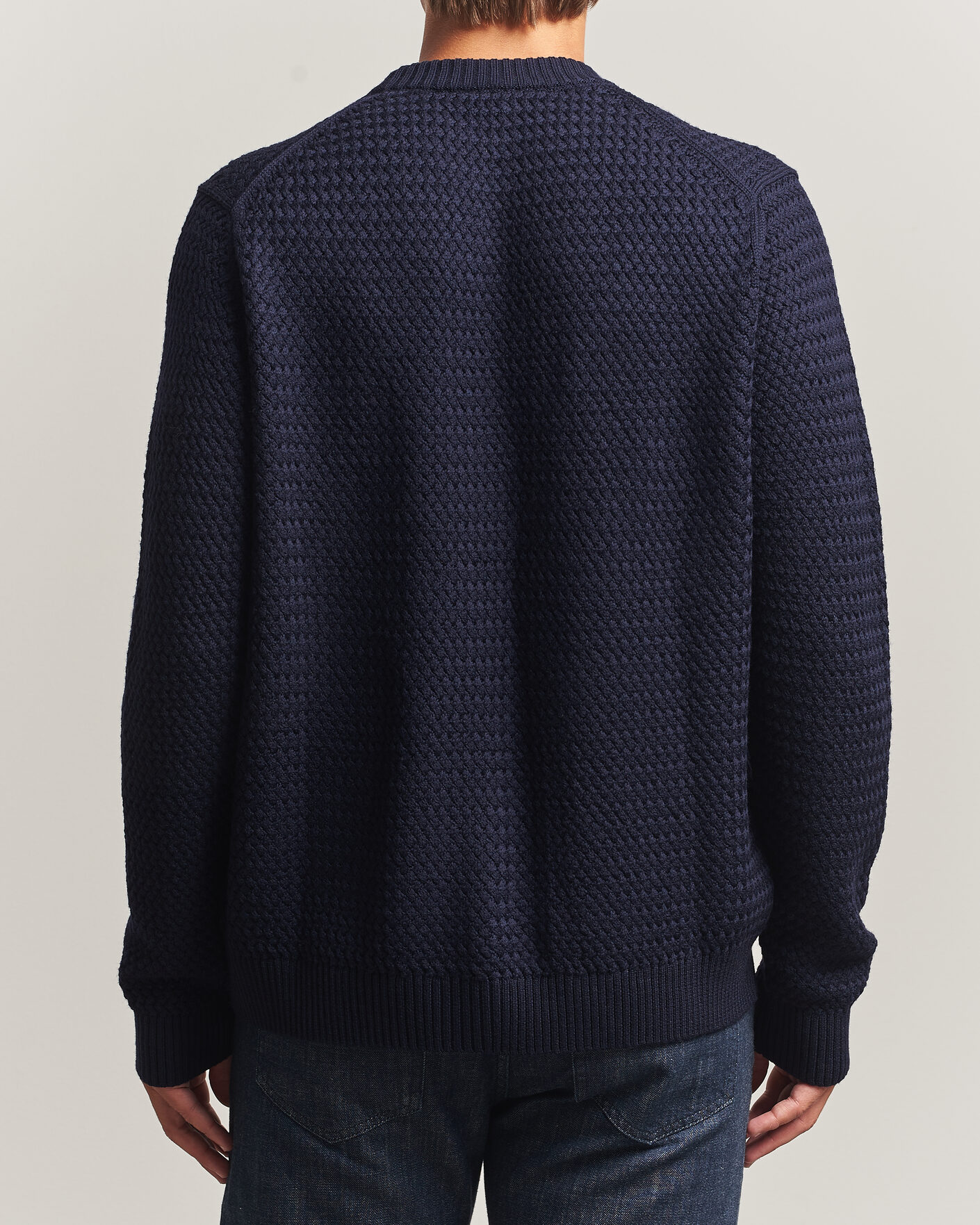 Mies | Puserot | Sunspel | Merino Basketweave Stitch Jumper Navy