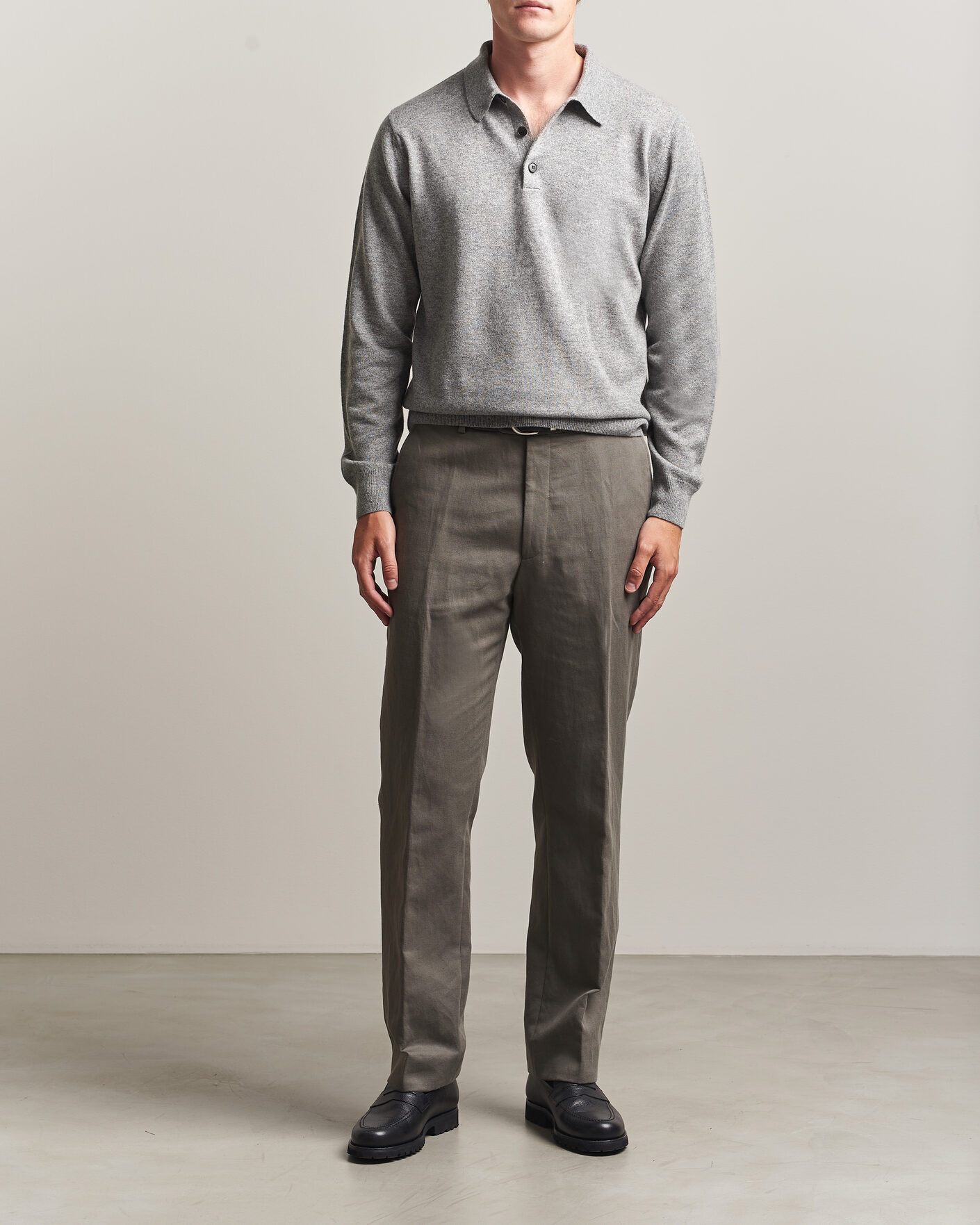 Mies | Puserot | Sunspel | Cashmere Polo Grey Melange