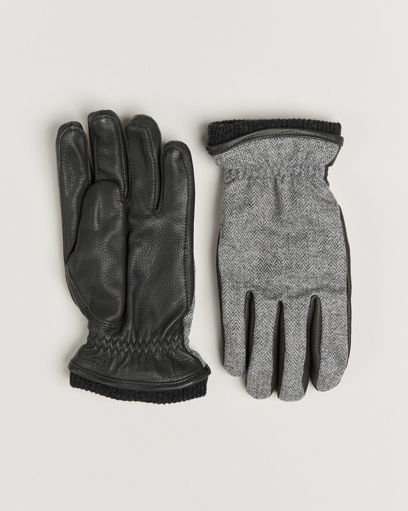 Mies | Käsineet | Hestra | Wilhelm Herringbone Wool/Elkskin Glove Grey