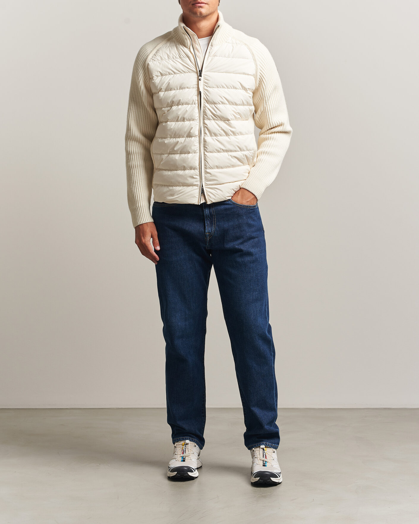Mies | Takit | Parajumpers | Olmo Rib Knitted Hybrid Jacket Warm Ivory