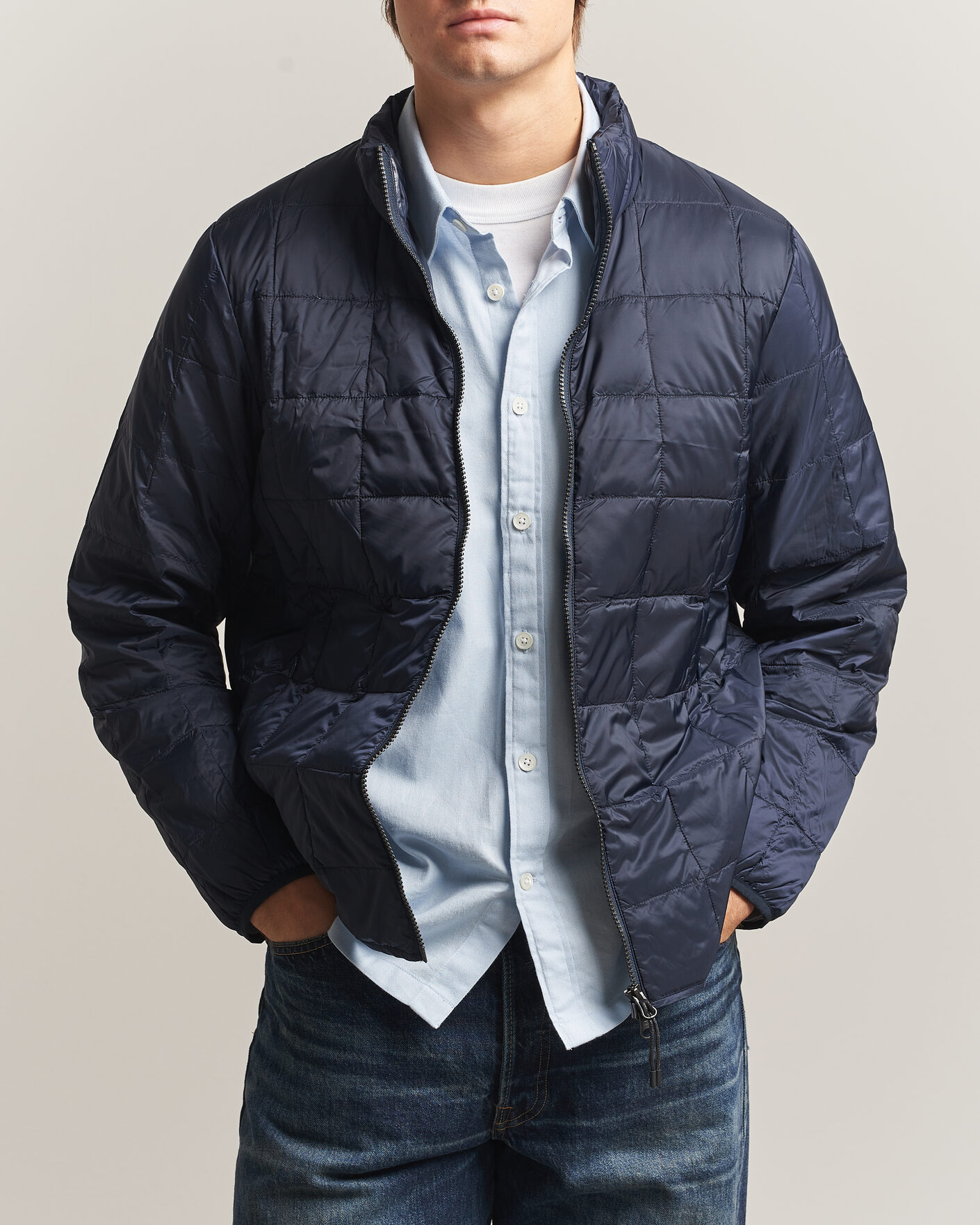 Mies | Takit | TAION | High Neck Full Zip Lightweight Down Jacket Dark Navy