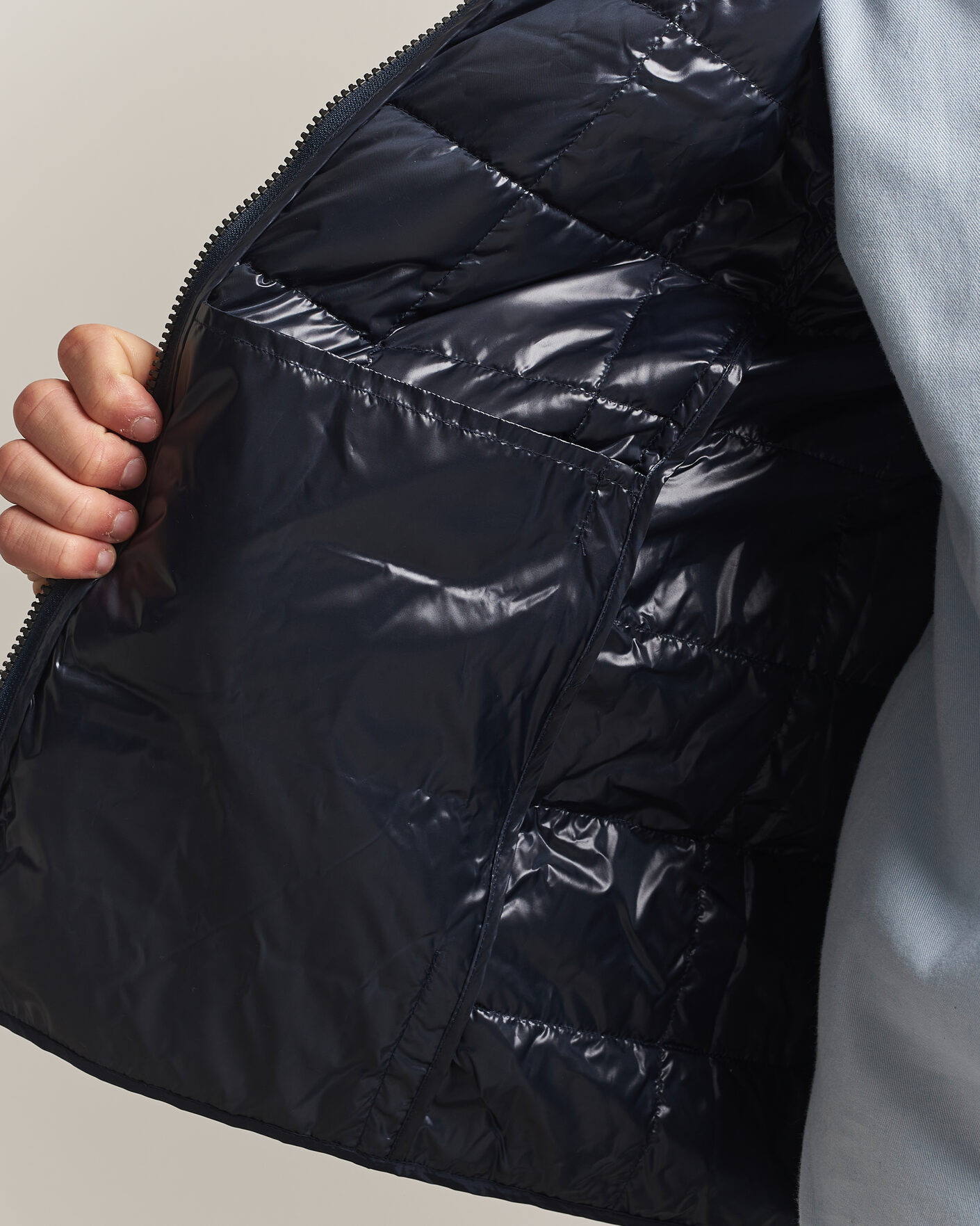 Mies | Takit | TAION | High Neck Full Zip Lightweight Down Jacket Dark Navy