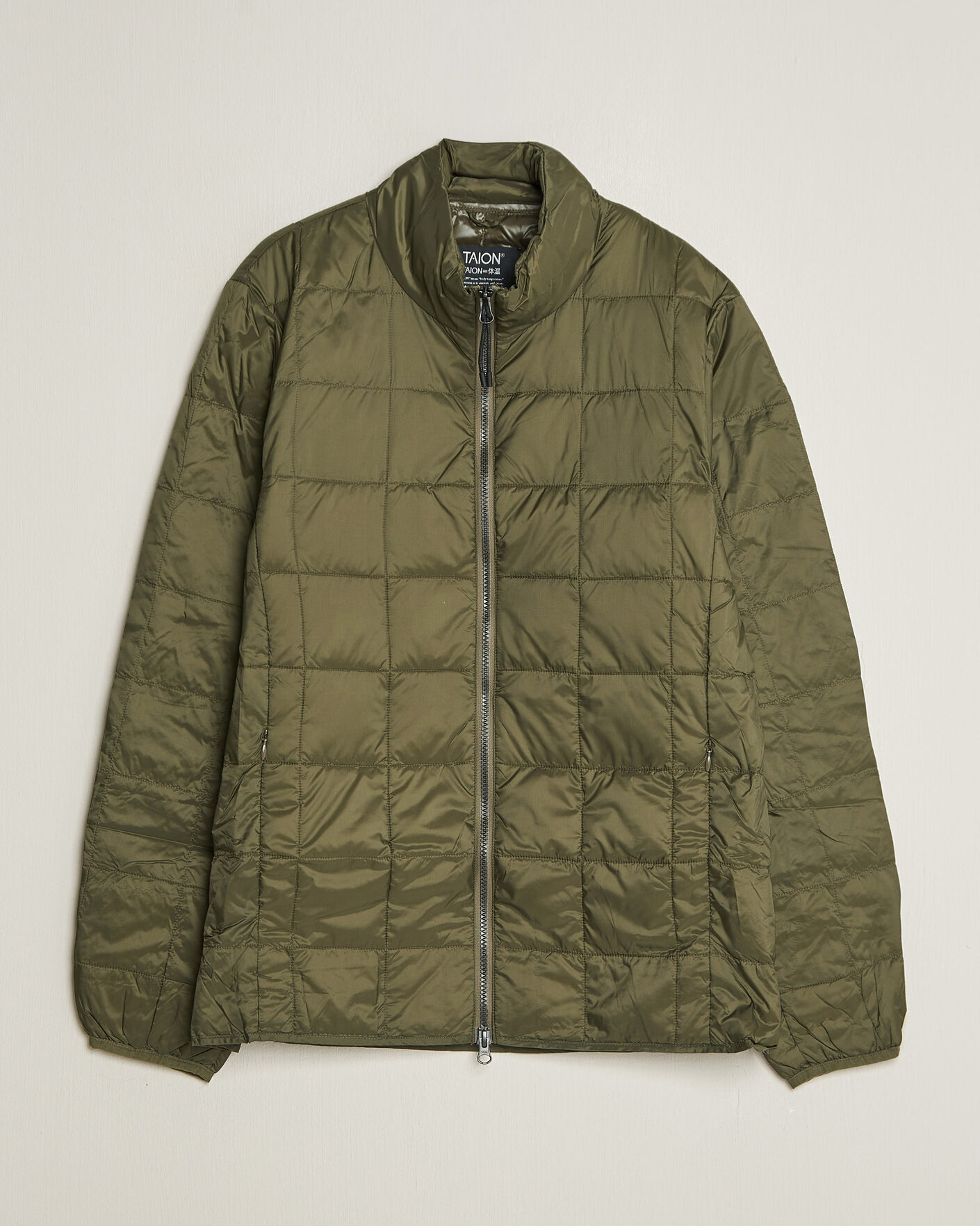 Mies | Takit | TAION | High Neck Full Zip Lightweight Down Jacket Dark Olive