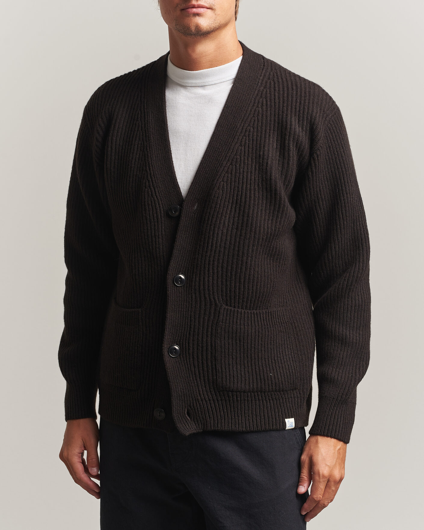 Mies | Puserot | Merz b. Schwanen | Merino/Cashmere Knitted Cardigan Espresso