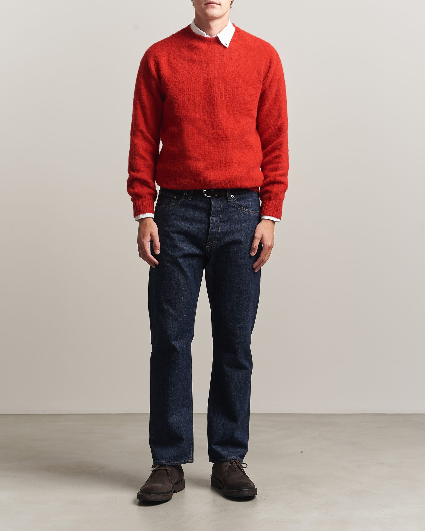 Mies | Puserot | Harley Of Scotland | Brushed Supersoft Lambswool Crewneck Cardinal