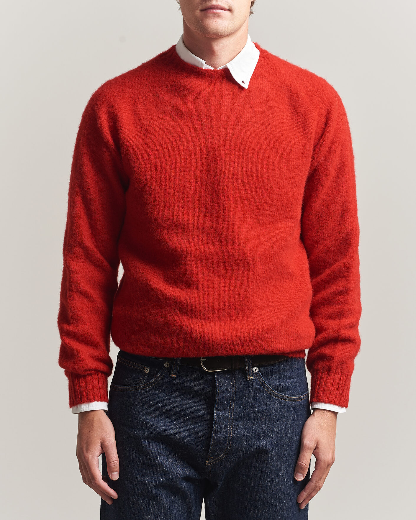 Mies | Puserot | Harley Of Scotland | Brushed Supersoft Lambswool Crewneck Cardinal