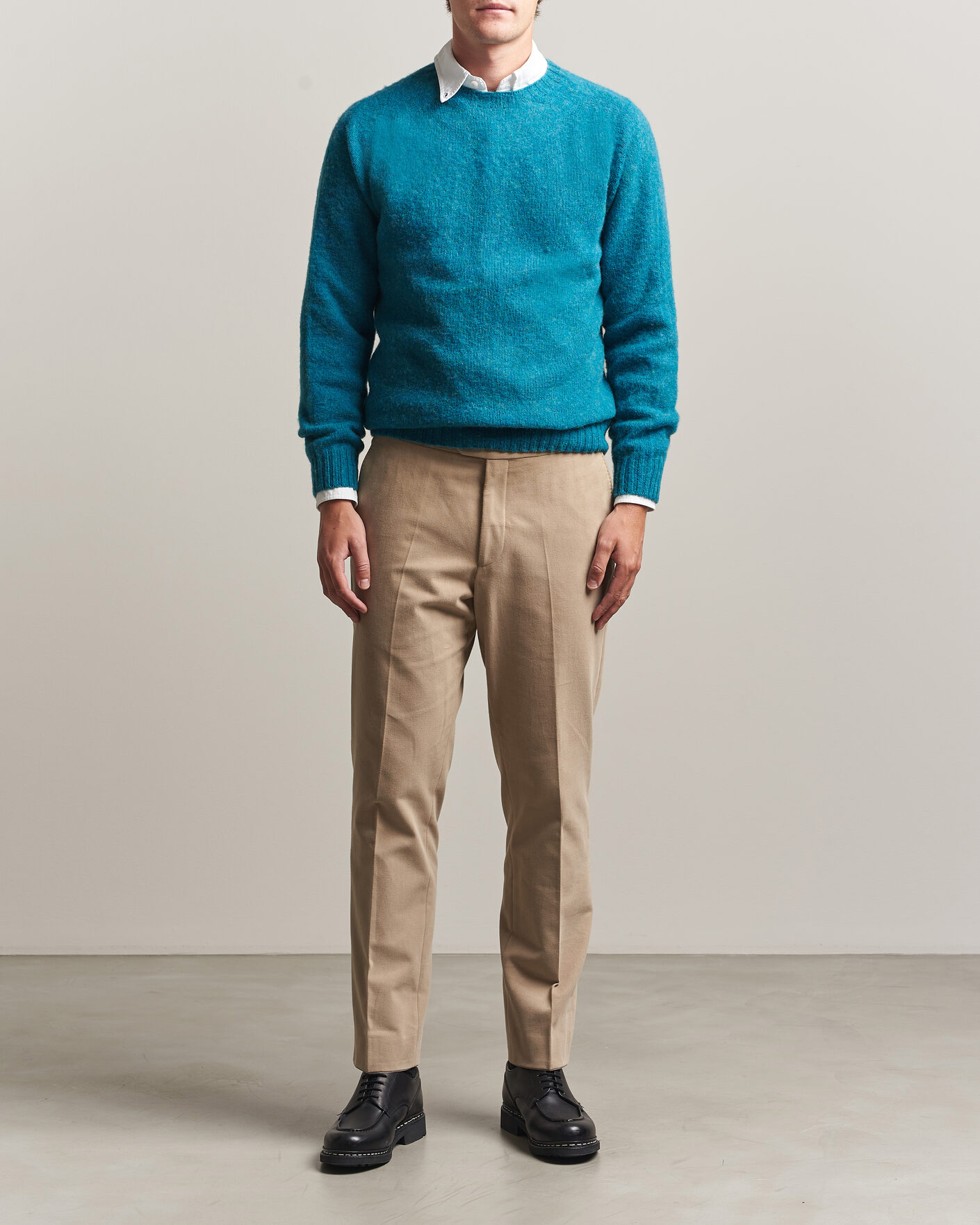 Mies | Puserot | Harley Of Scotland | Brushed Supersoft Lambswool Crewneck Gulfstream