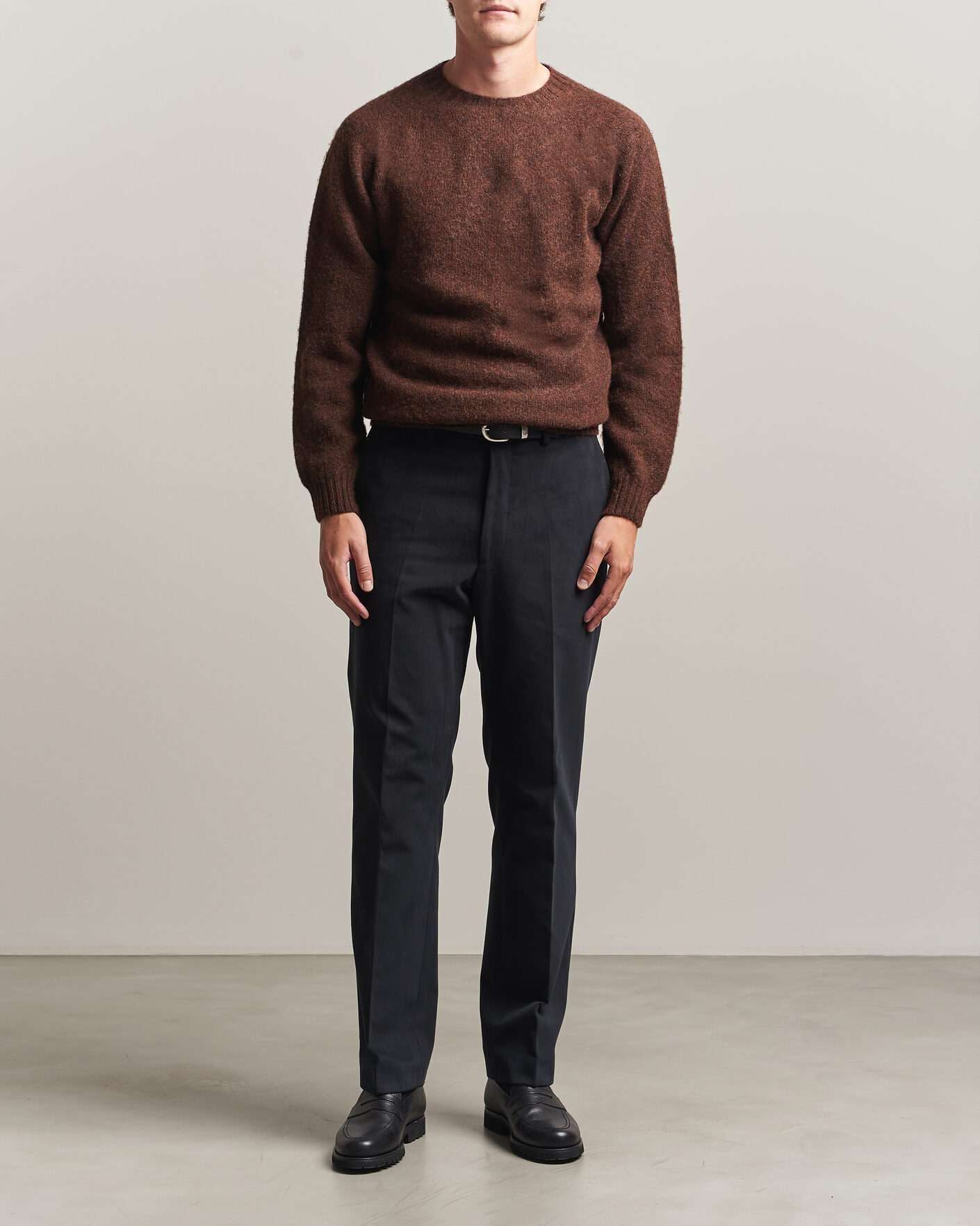 Mies | Puserot | Harley Of Scotland | Brushed Supersoft Lambswool Crewneck Marron