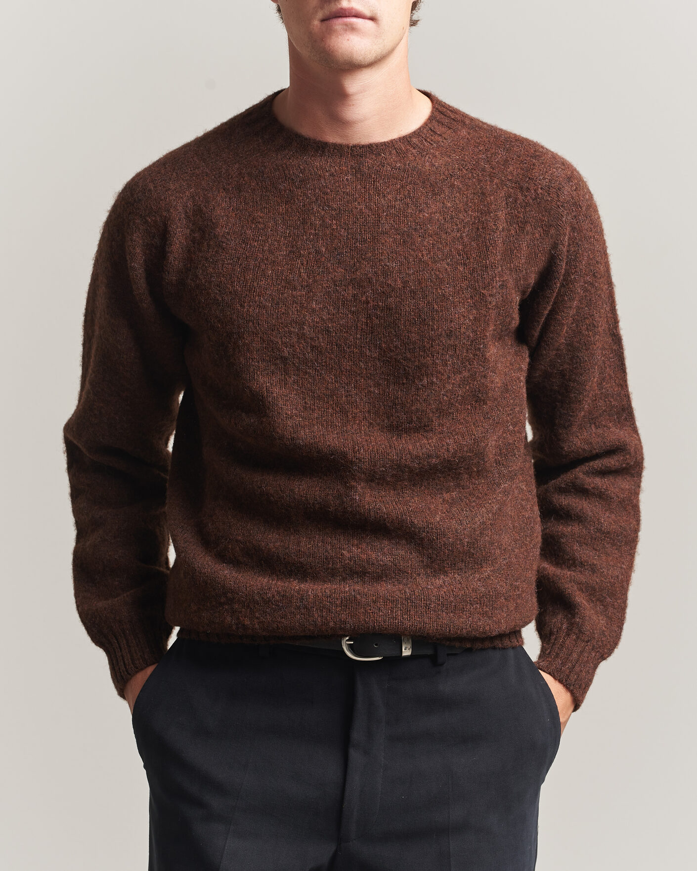 Mies | Puserot | Harley Of Scotland | Brushed Supersoft Lambswool Crewneck Marron