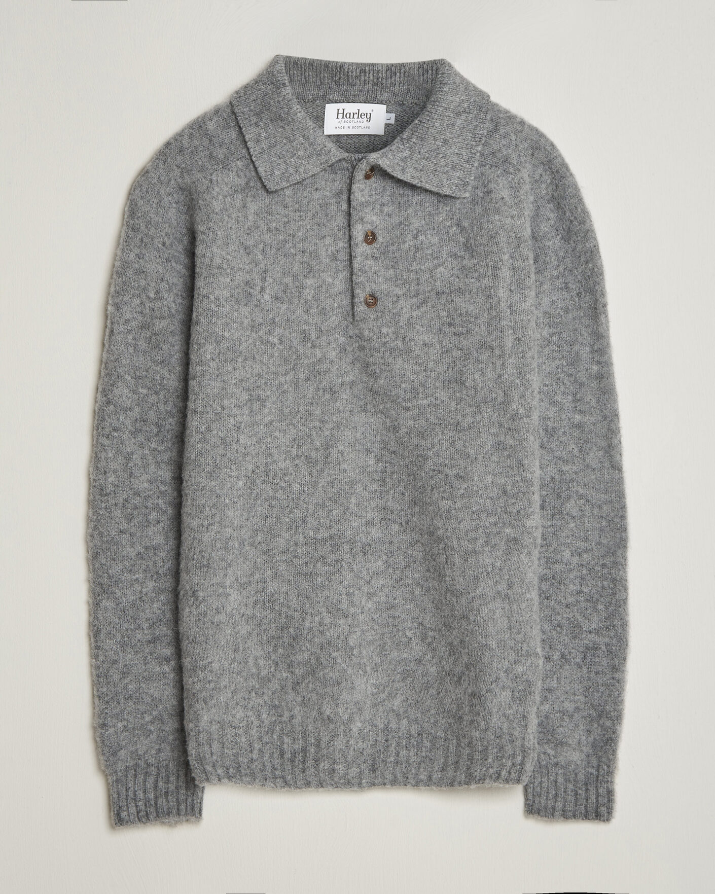 Mies | Puserot | Harley Of Scotland | Brushed Supersoft Lambswool Polo Mid Grey