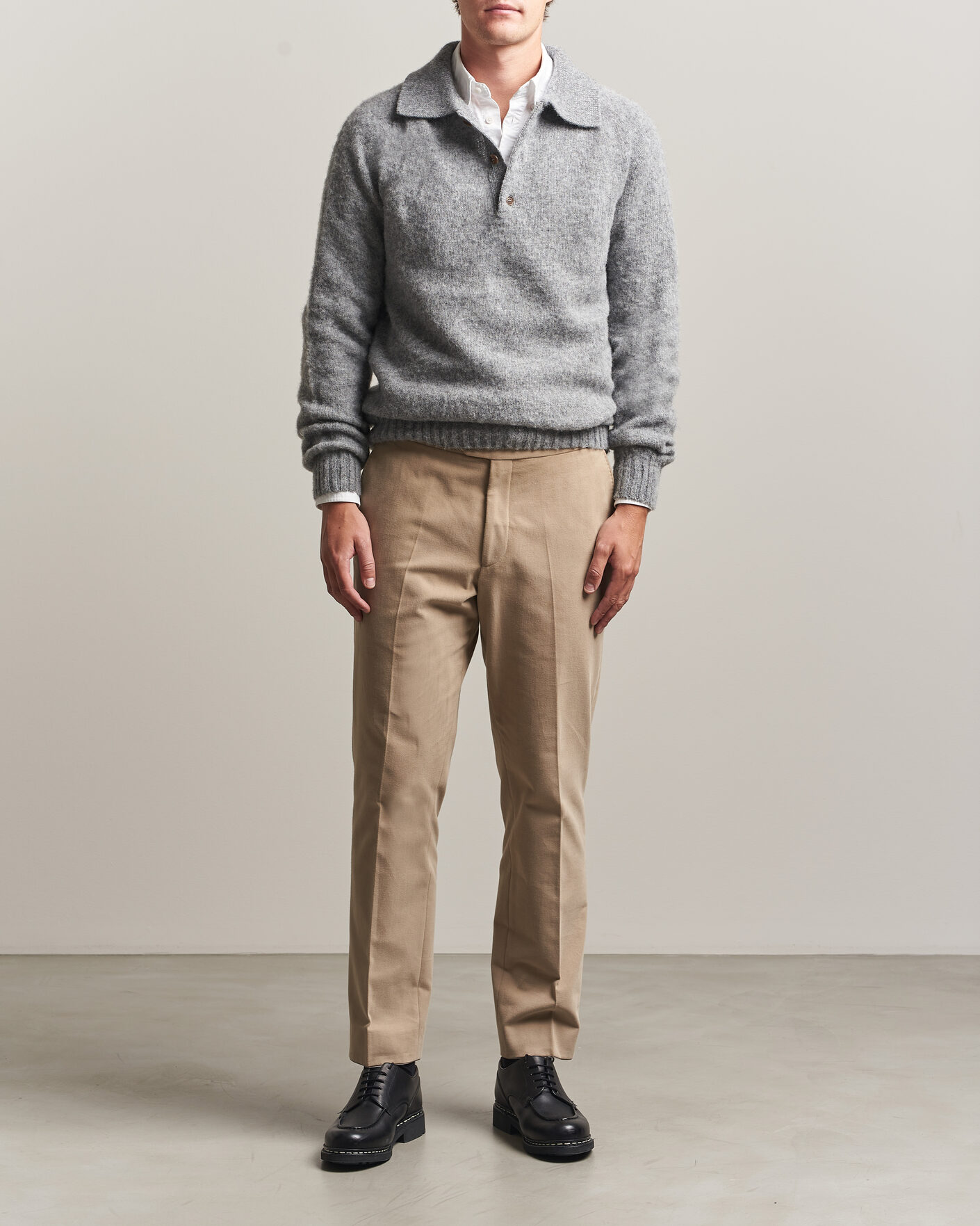 Mies | Puserot | Harley Of Scotland | Brushed Supersoft Lambswool Polo Mid Grey