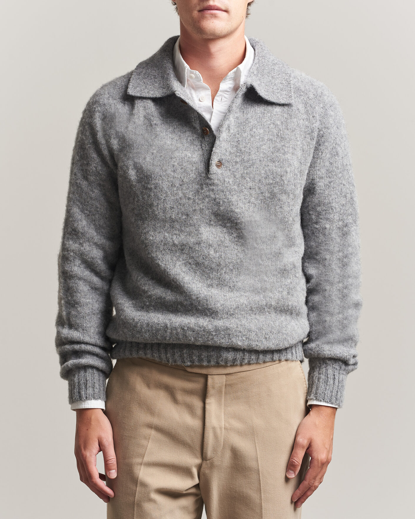 Mies | Puserot | Harley Of Scotland | Brushed Supersoft Lambswool Polo Mid Grey