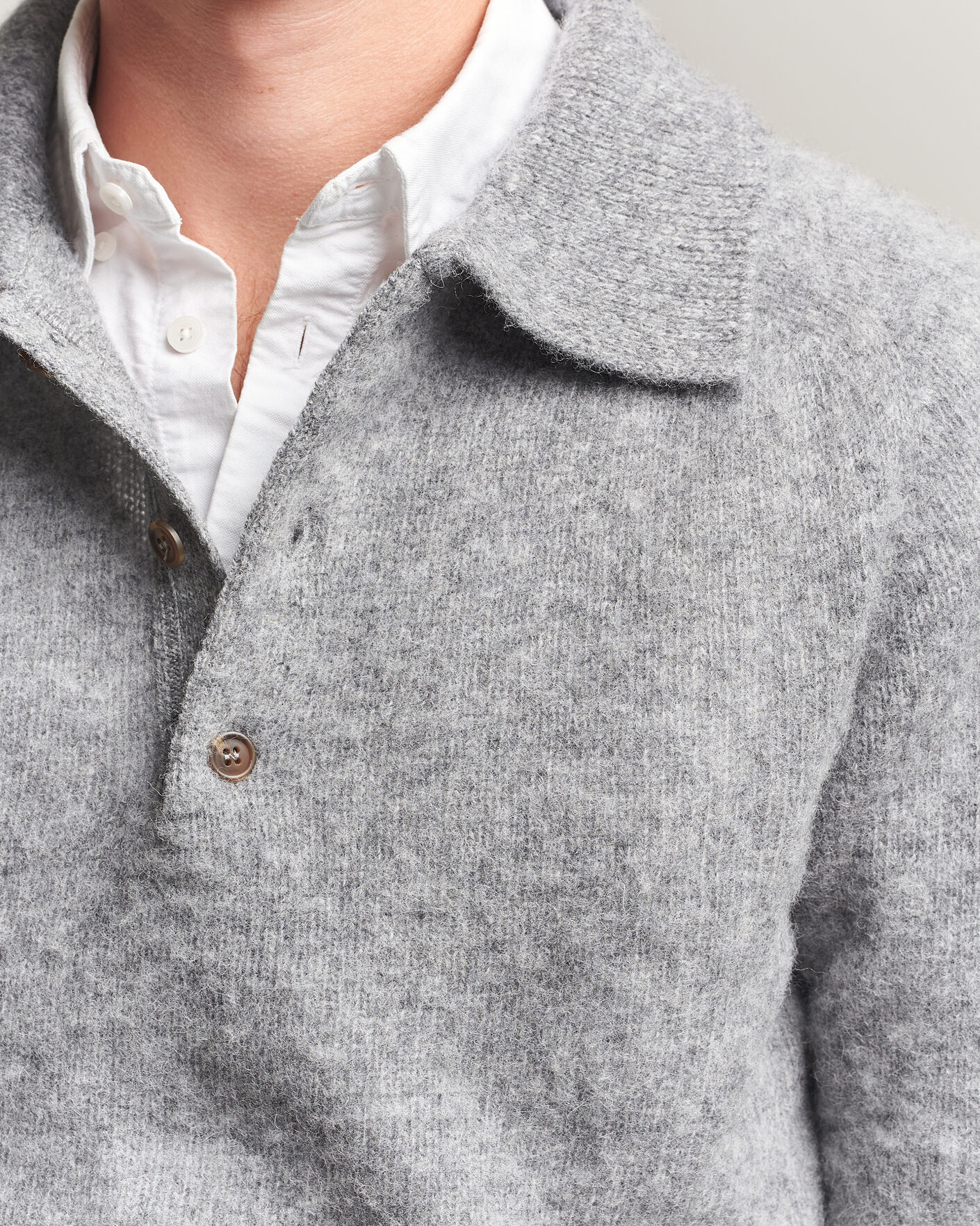 Mies | Puserot | Harley Of Scotland | Brushed Supersoft Lambswool Polo Mid Grey