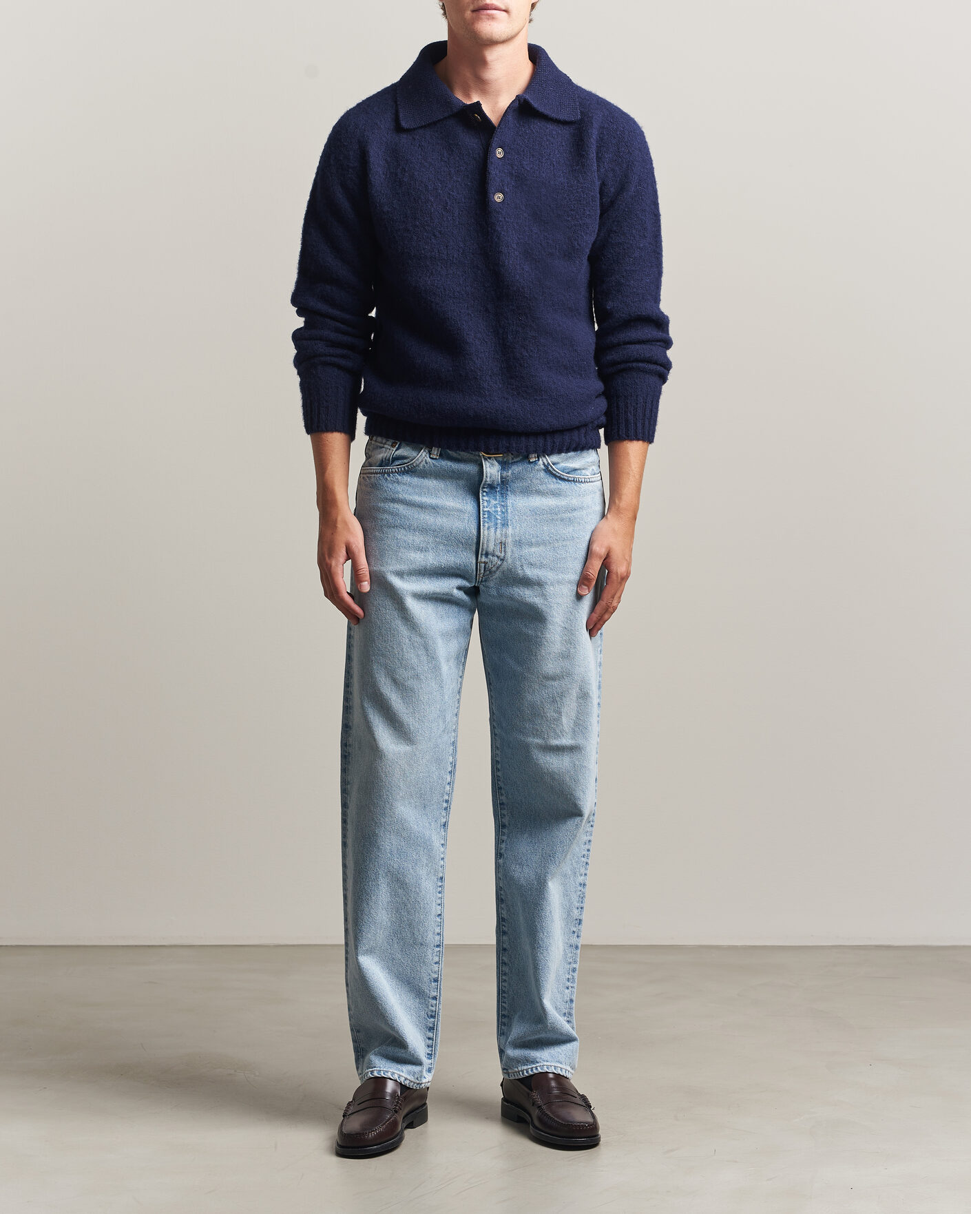 Mies | Puserot | Harley Of Scotland | Brushed Supersoft Lambswool Polo Navy