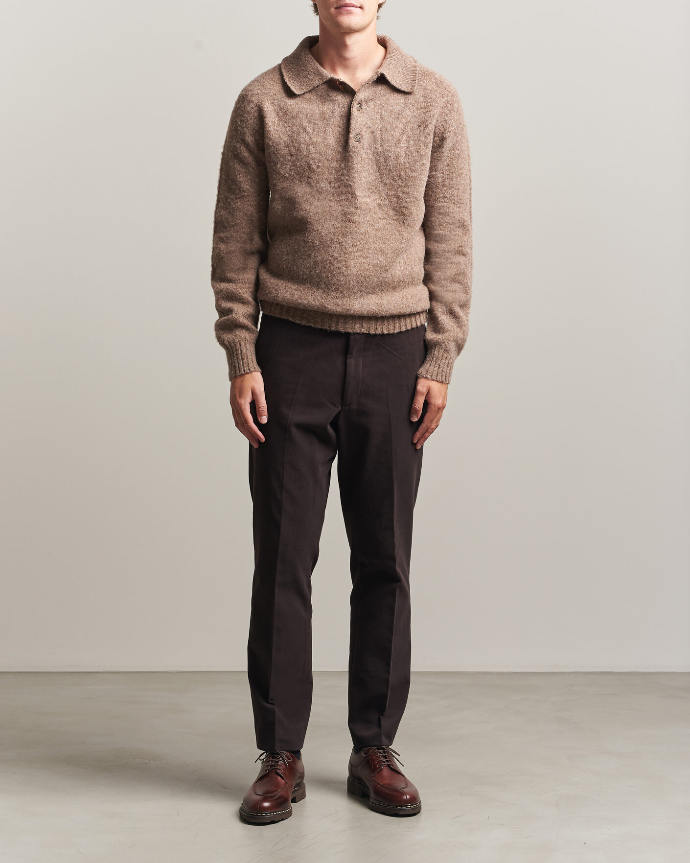 Mies | Puserot | Harley Of Scotland | Brushed Supersoft Lambswool Polo Tundra