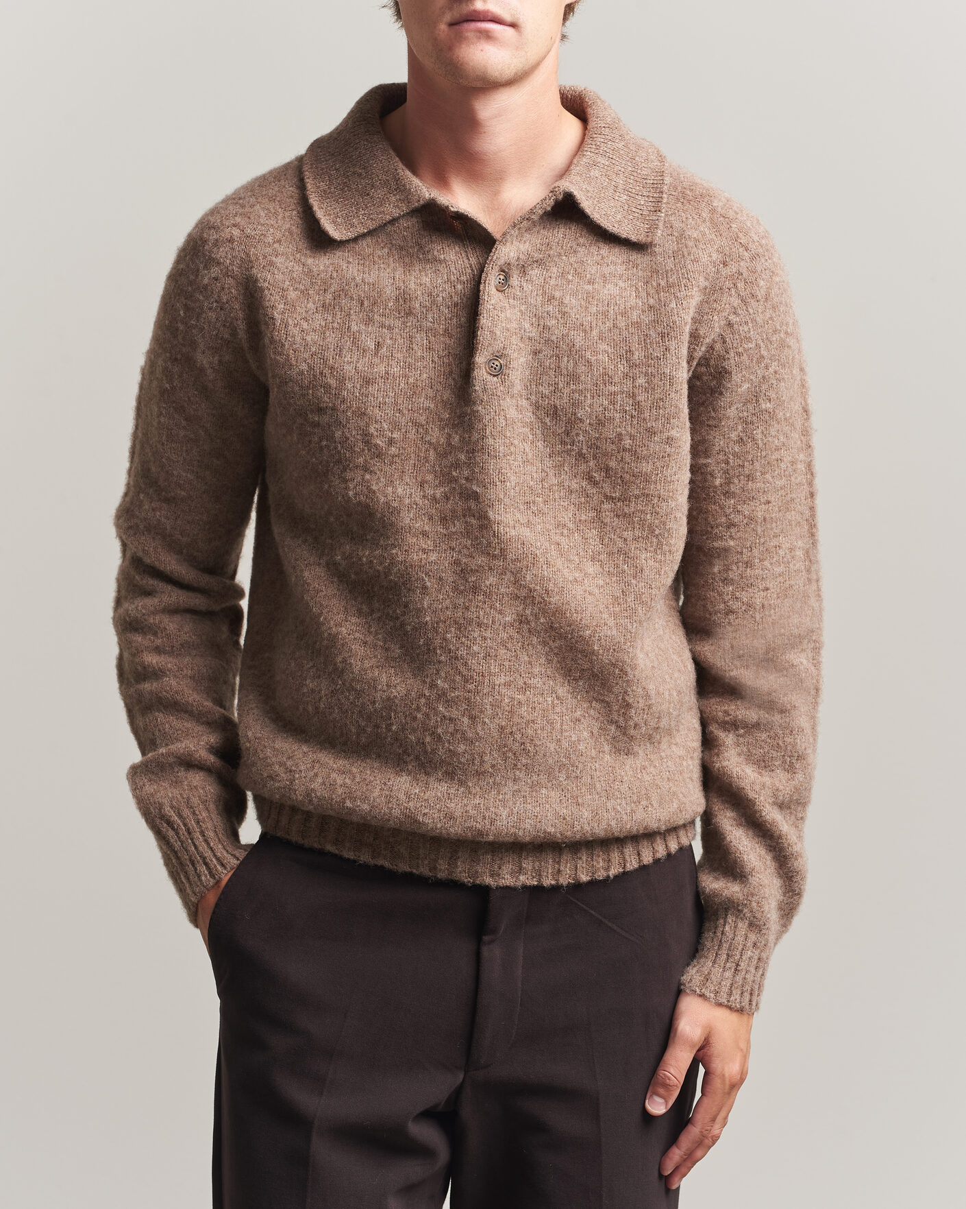 Mies | Puserot | Harley Of Scotland | Brushed Supersoft Lambswool Polo Tundra