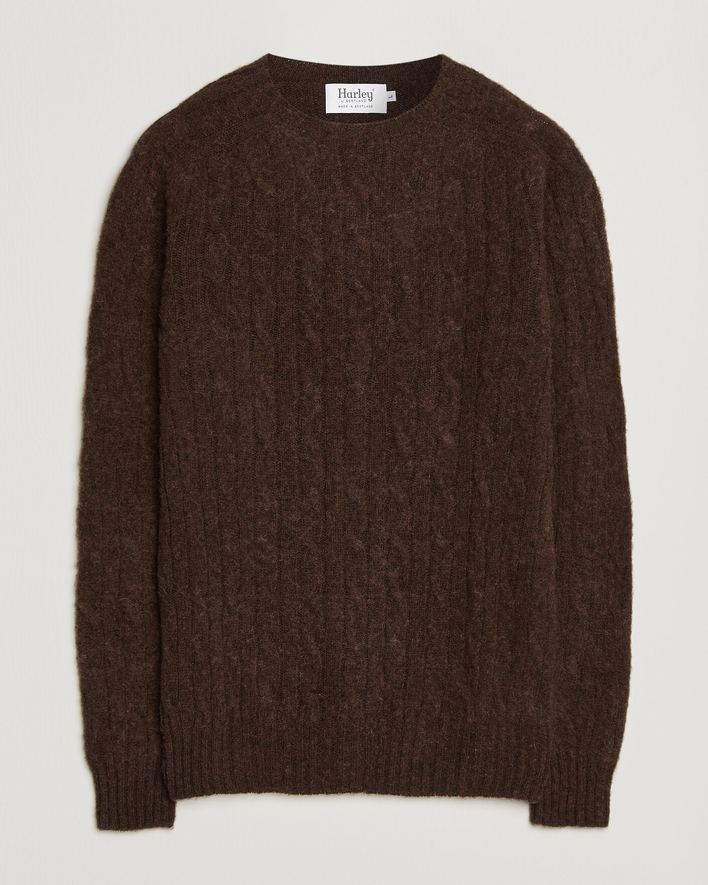 Mies | Puserot | Harley Of Scotland | Brushed Supersoft Lambswool Cable Marron