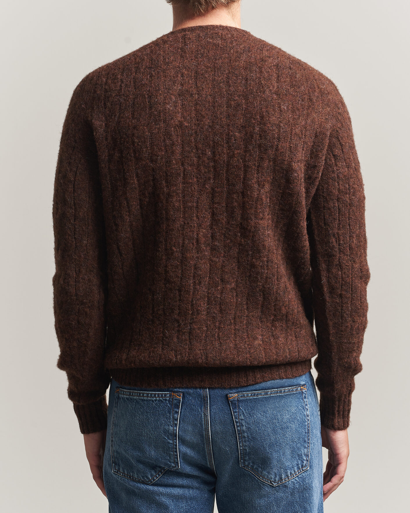 Mies | Puserot | Harley Of Scotland | Brushed Supersoft Lambswool Cable Marron