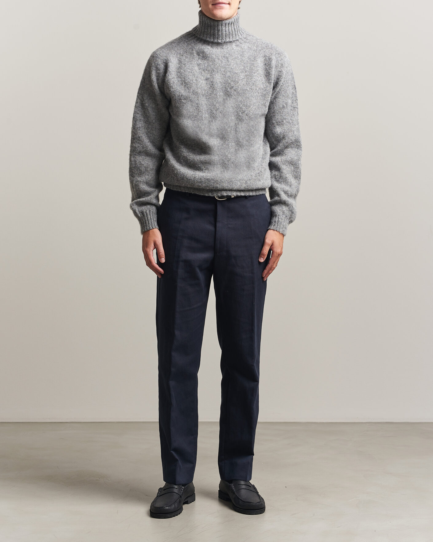 Mies | Puserot | Harley Of Scotland | Brushed Supersoft Lambswool Rollneck Mid Grey