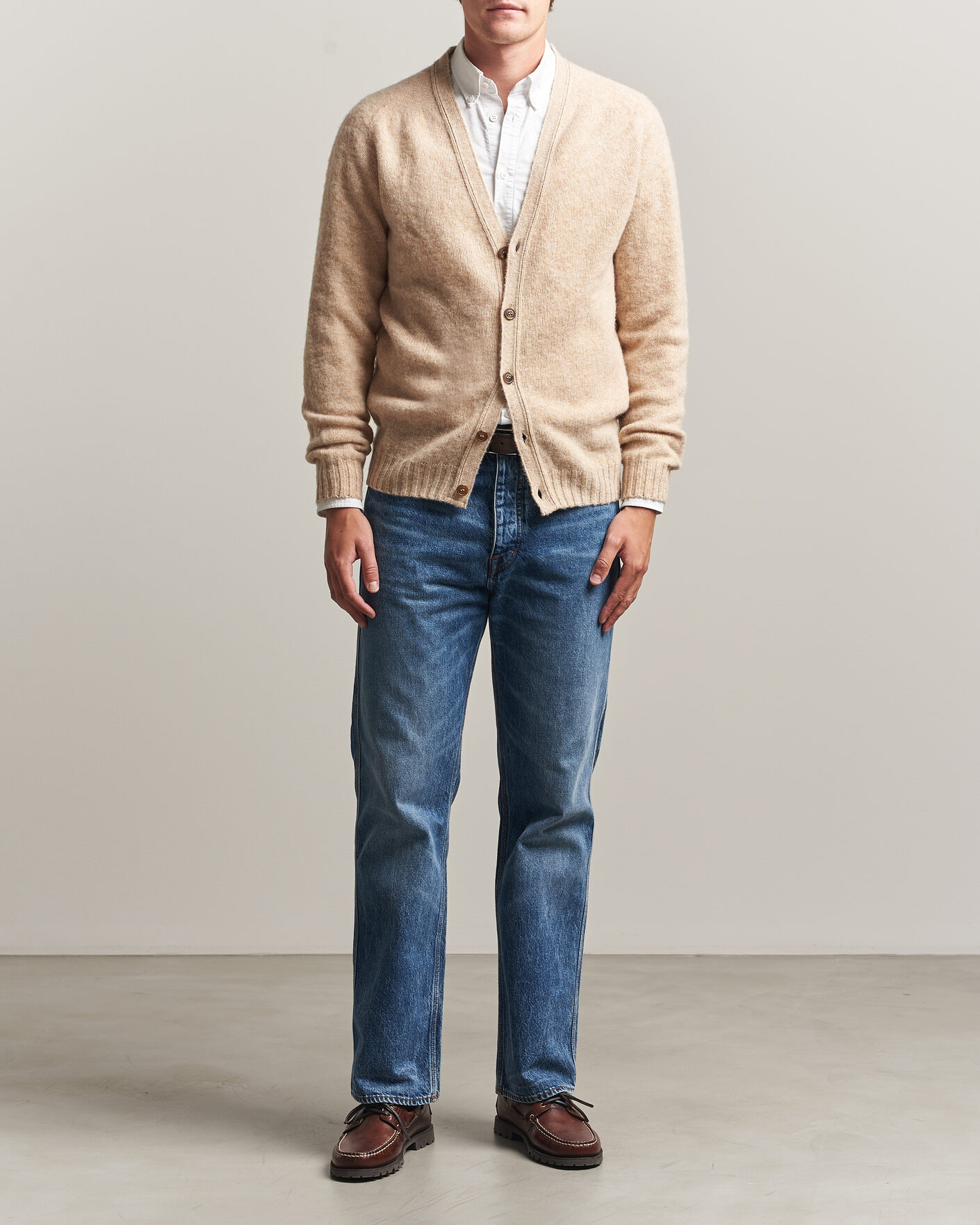 Mies | Puserot | Harley Of Scotland | Brushed Supersoft Lambswool Cardigan Calico