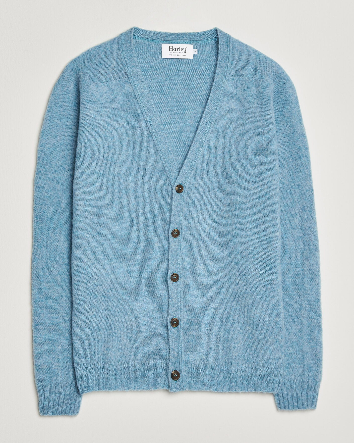 Mies | Puserot | Harley Of Scotland | Brushed Supersoft Lambswool Cardigan Loch Blue