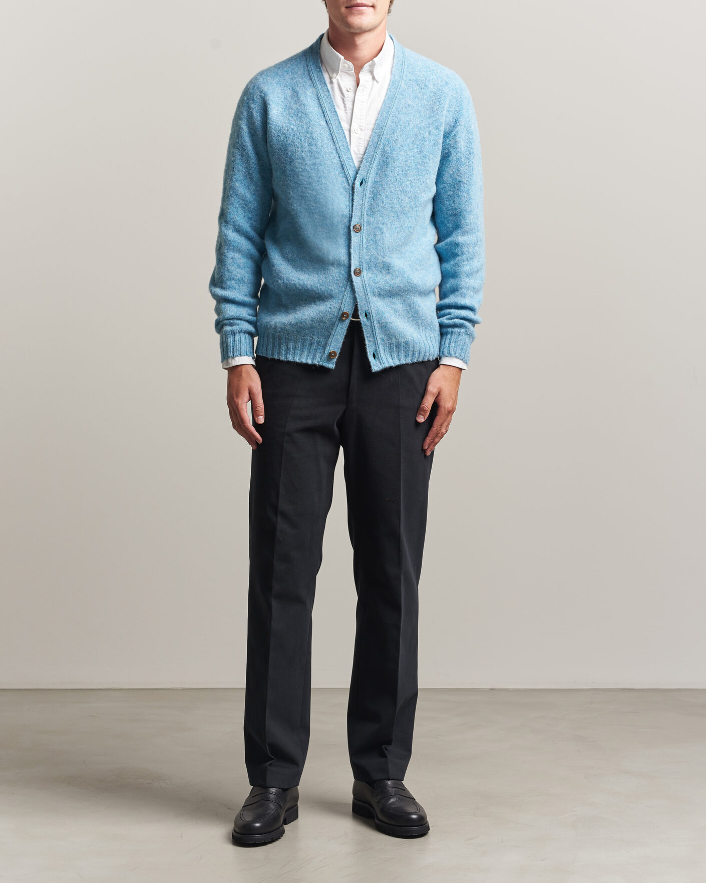 Mies | Puserot | Harley Of Scotland | Brushed Supersoft Lambswool Cardigan Loch Blue