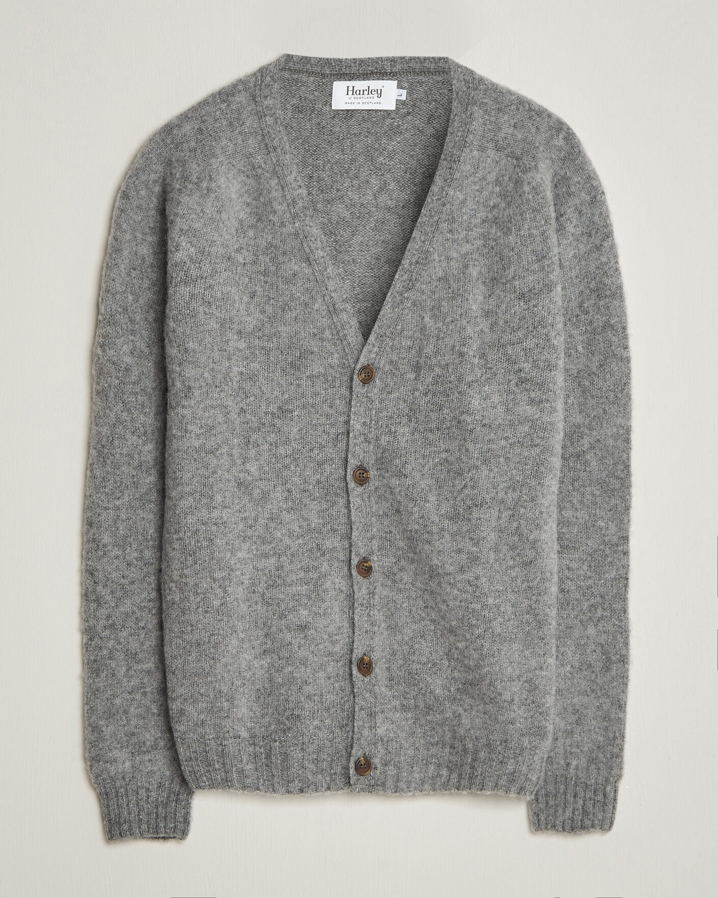 Mies | Puserot | Harley Of Scotland | Brushed Supersoft Lambswool Cardigan Mid Grey