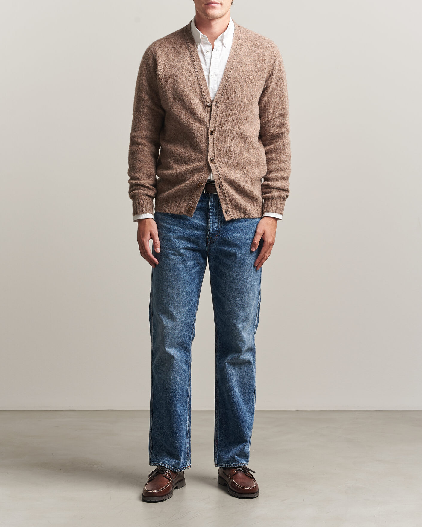 Mies | Puserot | Harley Of Scotland | Brushed Supersoft Lambswool Cardigan Tundra