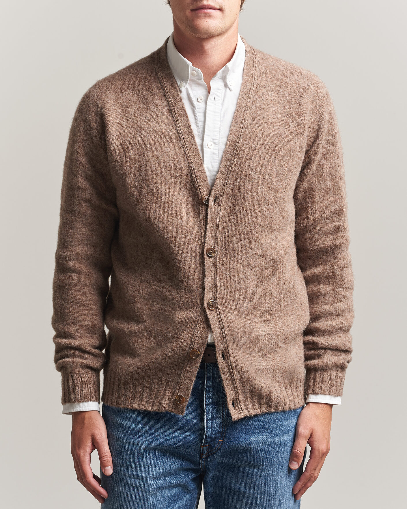 Mies | Puserot | Harley Of Scotland | Brushed Supersoft Lambswool Cardigan Tundra