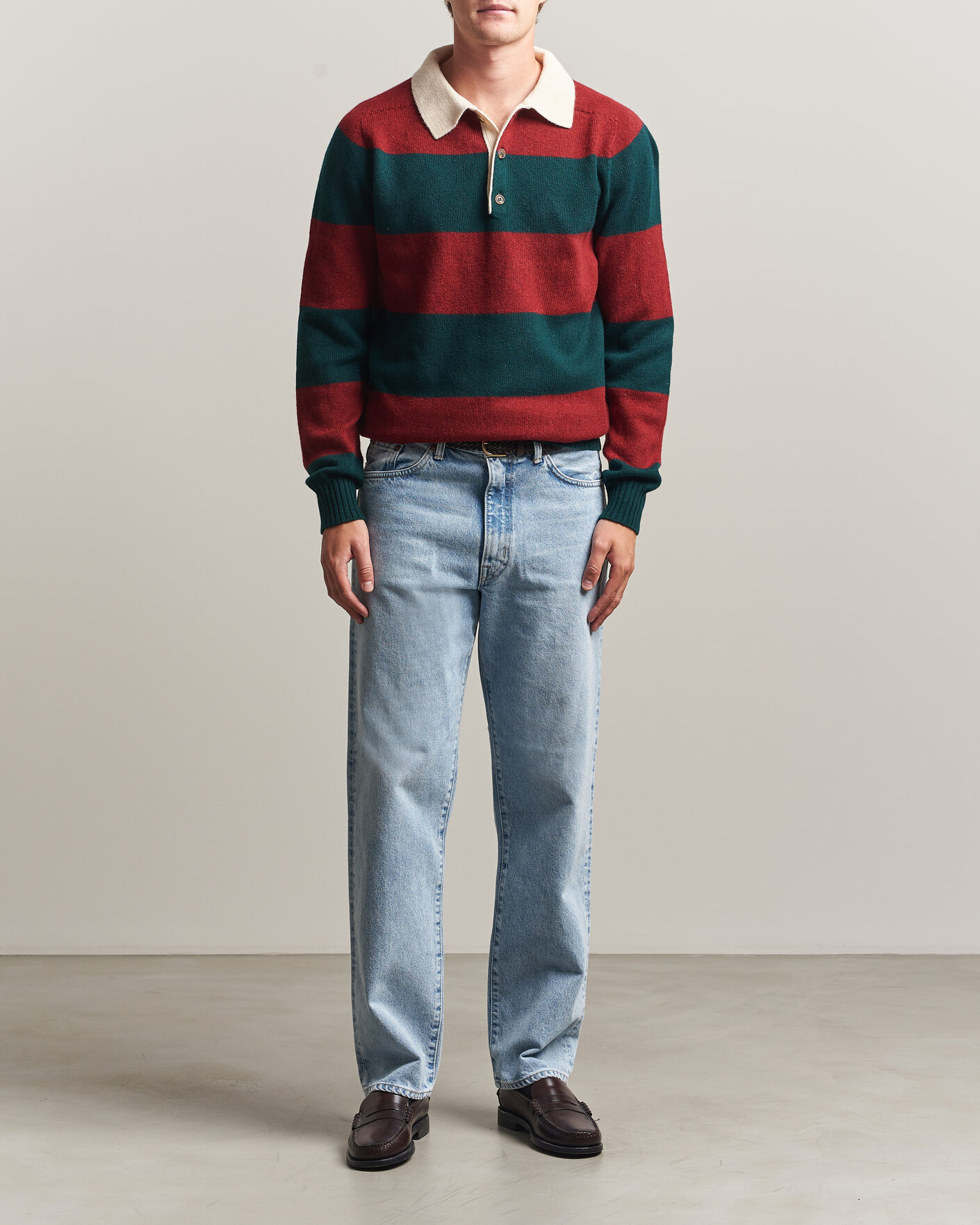 Mies | Puserot | Harley Of Scotland | Supersoft 2ply Lambswool Rugby Green/Red