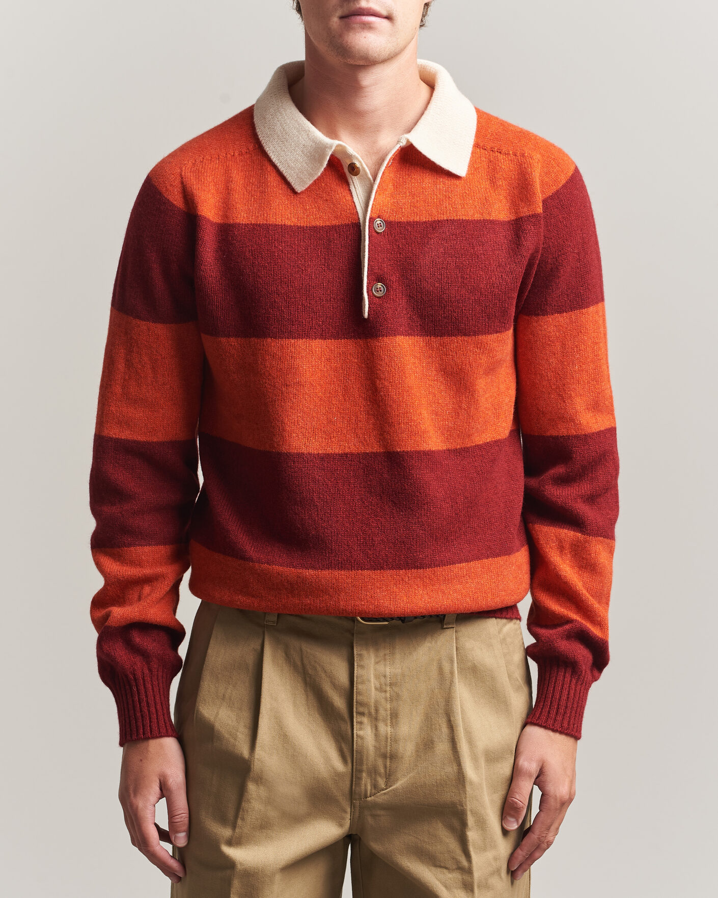 Mies | Puserot | Harley Of Scotland | Supersoft 2ply Lambswool Rugby Red/Orange