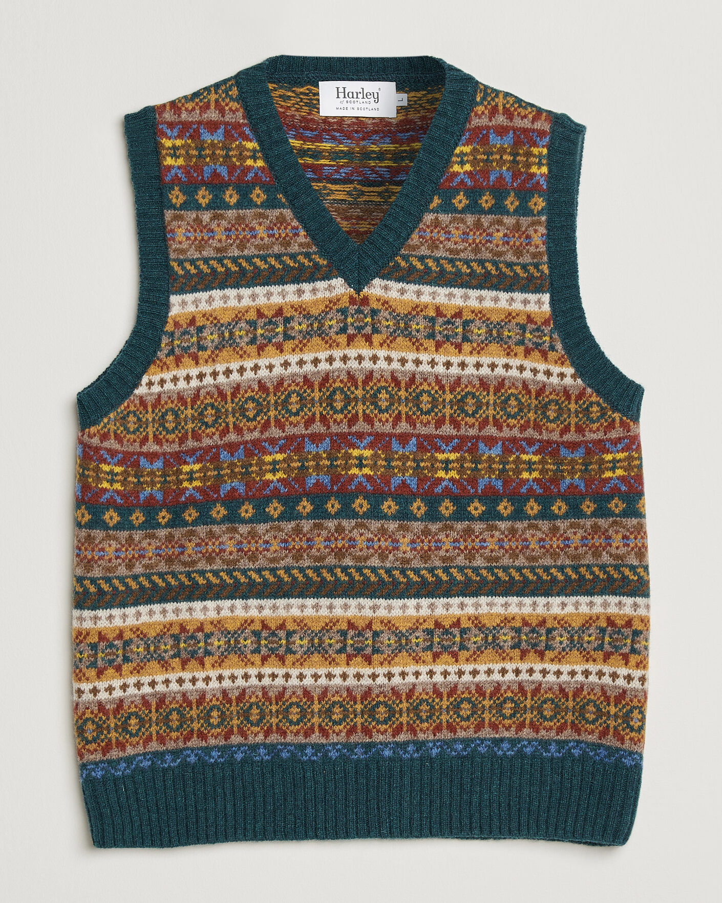 Mies | Puserot | Harley Of Scotland | Supersoft 2ply Lambswool Fairisle Vest Tempest