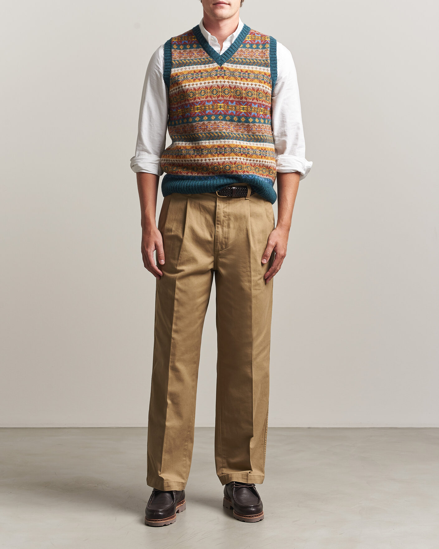 Mies | Puserot | Harley Of Scotland | Supersoft 2ply Lambswool Fairisle Vest Tempest