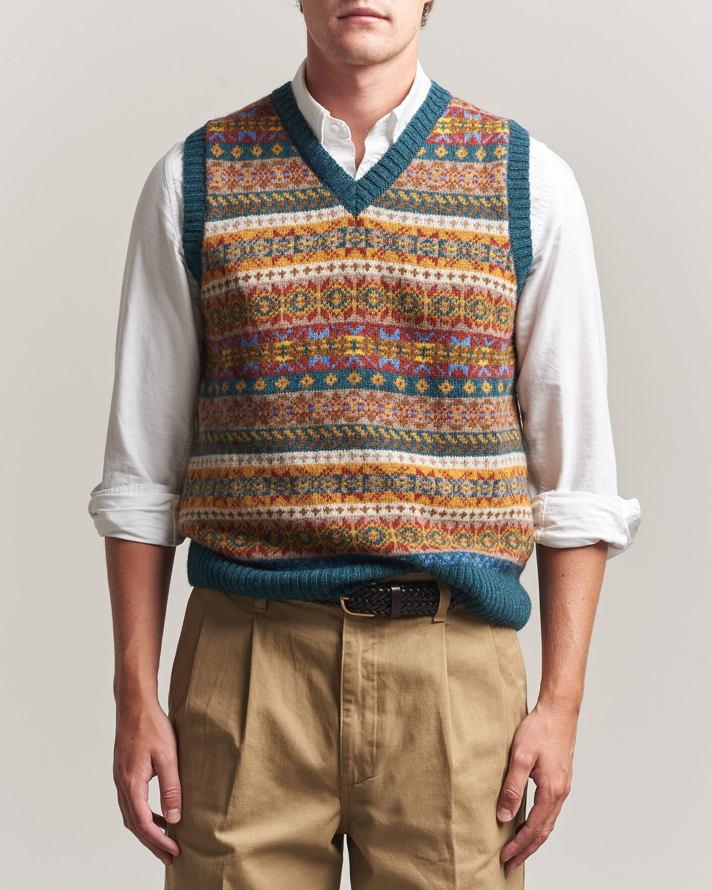 Mies | Puserot | Harley Of Scotland | Supersoft 2ply Lambswool Fairisle Vest Tempest