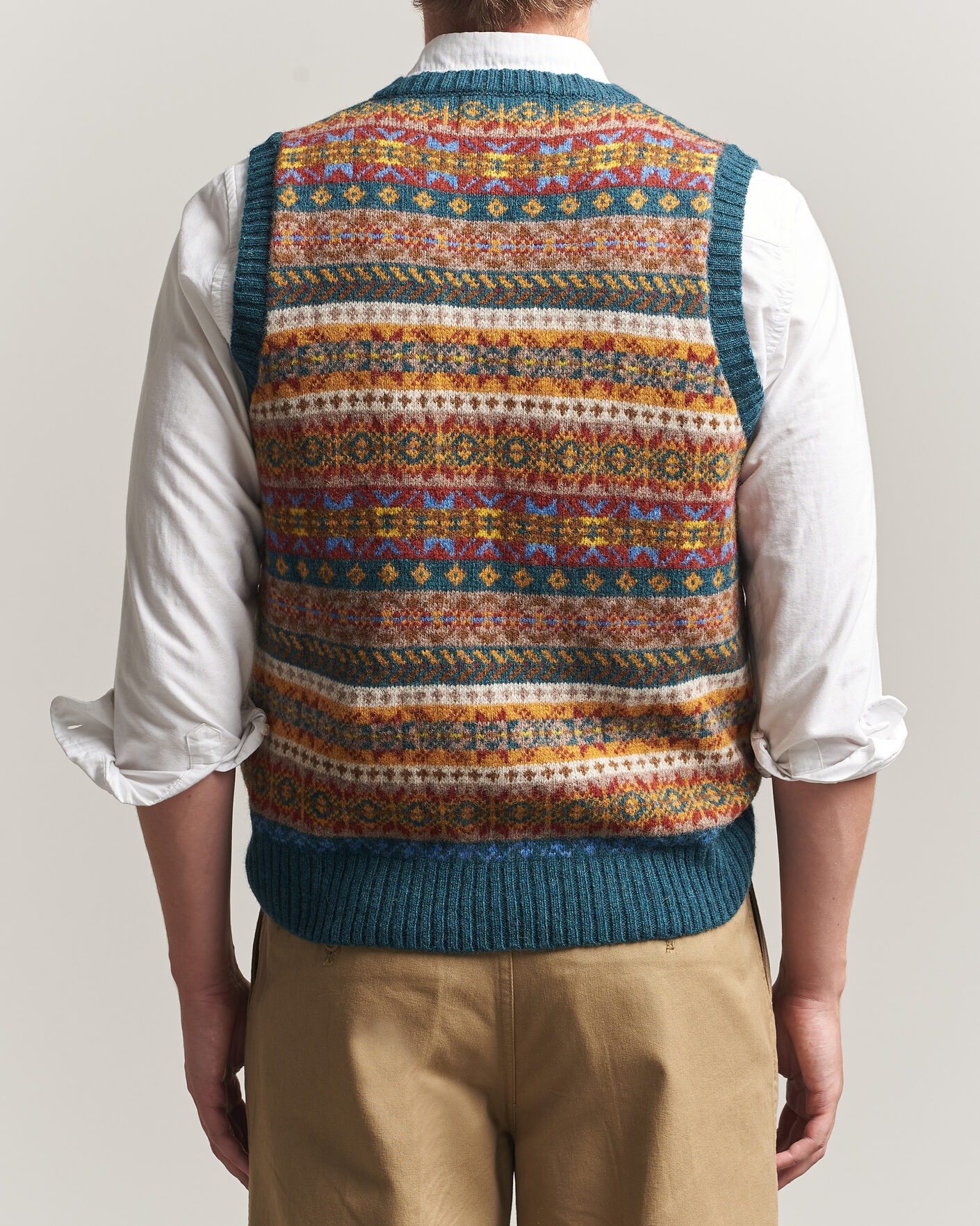 Mies | Puserot | Harley Of Scotland | Supersoft 2ply Lambswool Fairisle Vest Tempest