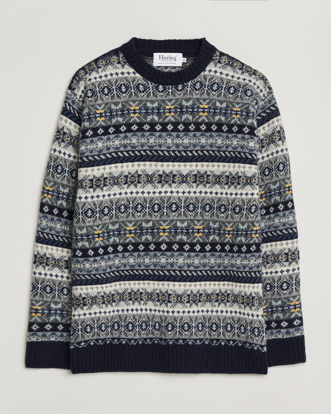 Mies | Puserot | Harley Of Scotland | Supersoft 2ply Lambswool Fairisle Crew Navy