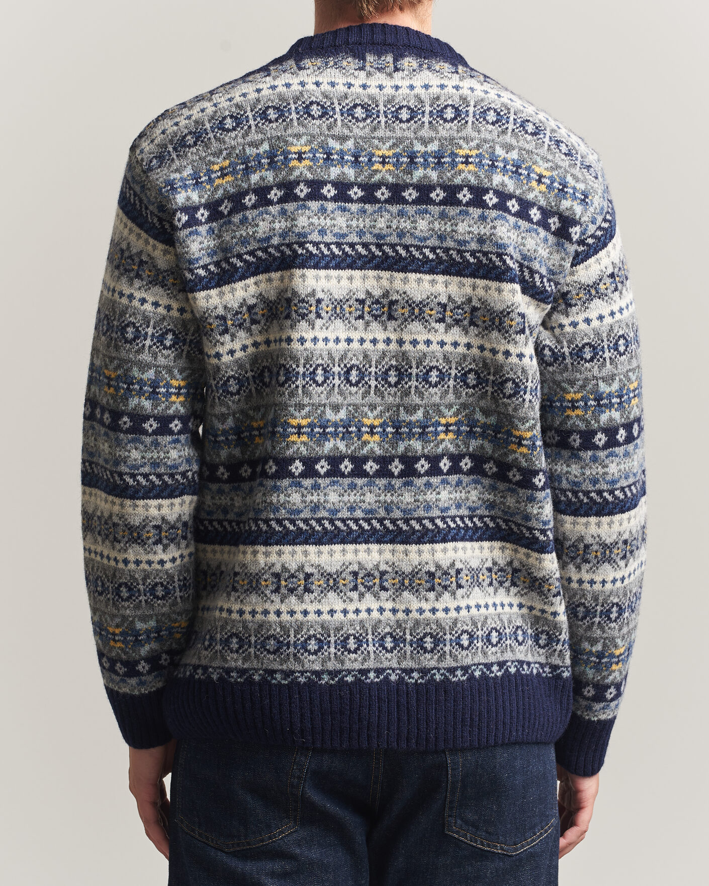 Mies | Puserot | Harley Of Scotland | Supersoft 2ply Lambswool Fairisle Crew Navy