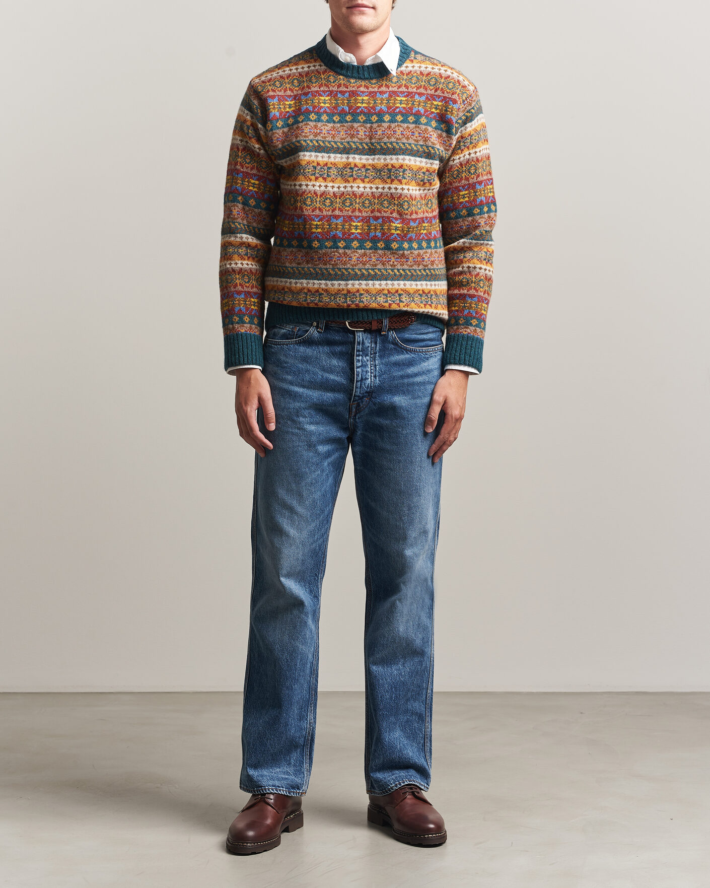 Mies | Puserot | Harley Of Scotland | Supersoft 2ply Lambswool Fairisle Crew Tempest